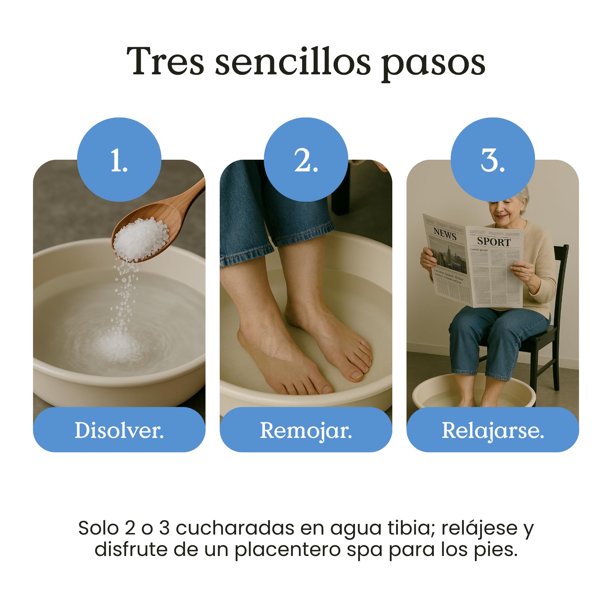 Health Routine Fußbadesalz — Pack de 5 unidades — Sales naturales para el baño de pies con aceite de árbol de té e ingredientes activos 100% naturales para el cuidado e higiene diaria