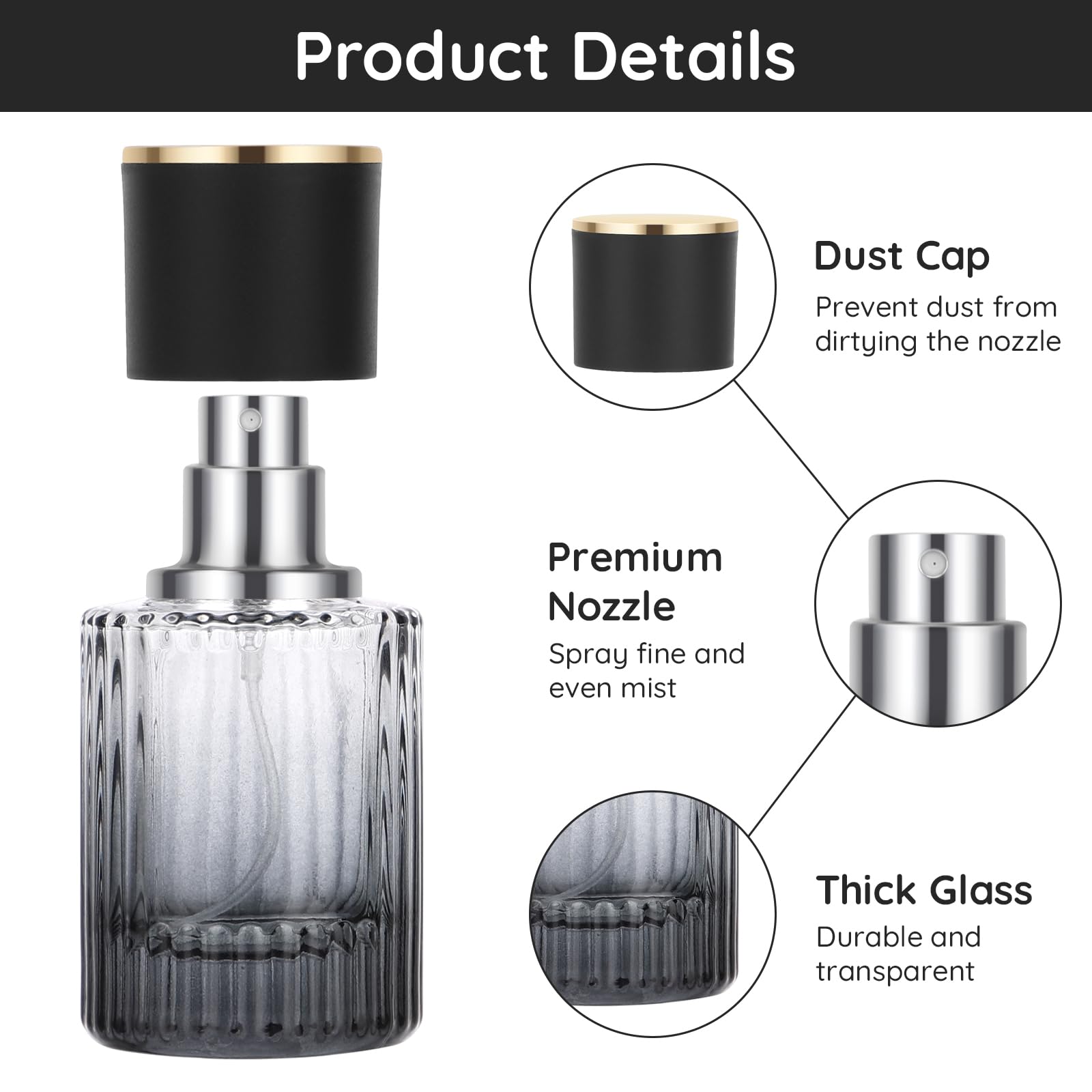 Segbeauty Boccette Profumi Vuoti, 4 Pezzi 30ml Porta Profumo da Borsetta, Vaporizzatore Vetro Ricaricabile, per Data Festa, Viaggi (Gradiente Nero)