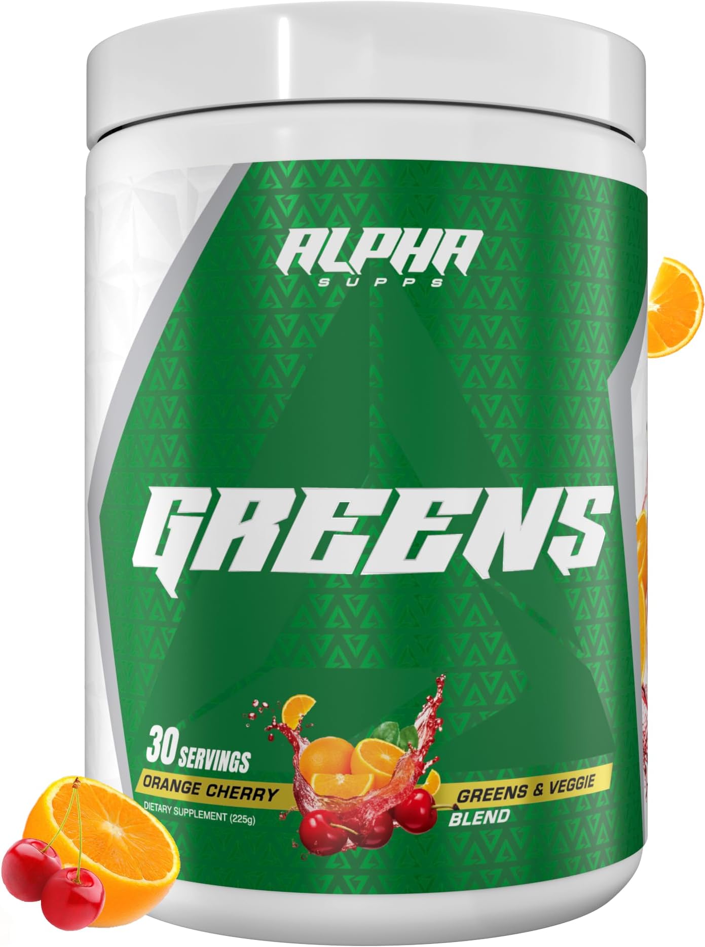 Alpha Greens Supplement | Fruit & Vegetable Superfood Powder | Over 40 Natural Plant Based Ingredients | Prebiotic & Probiotic Digestive Support Blend - 30 Servings (Orange Cherry)