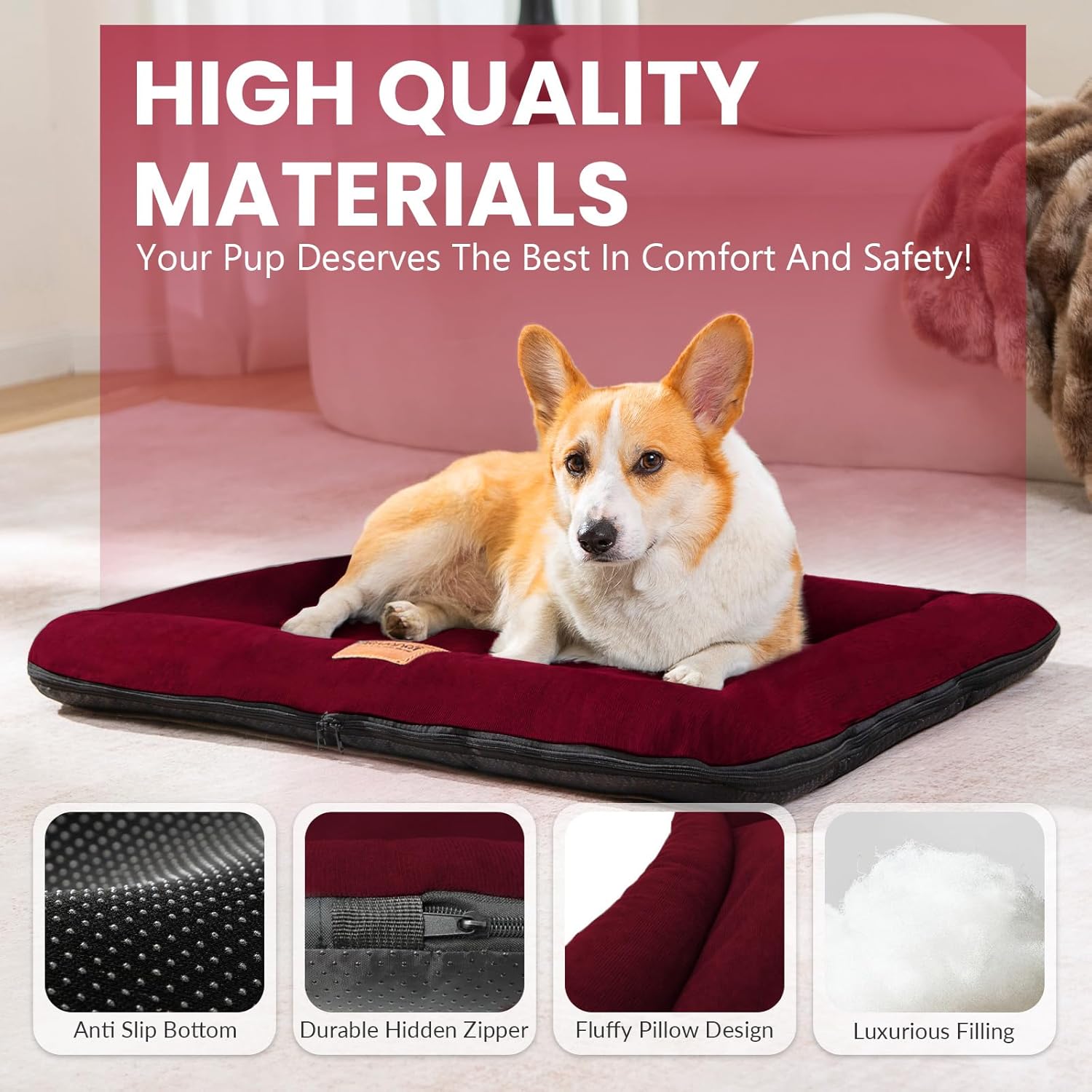 Dog Crate Bed Mat, Indestructible Dog Bed, Washable Chew Proof Cat Mat with Hidden Zipper & Anti-Slip Bottom for Extra Large Pet Cozy Sleeping, 43 x 30in (XL)