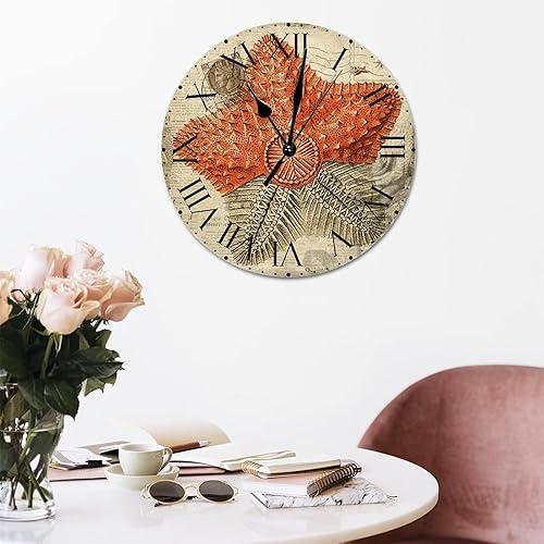 Miniatura 150 de ArogGeld Reloj de pared con diseño de estrella de mar antigua francesa, de cloruro de polivinilo, con números romanos, de 10 pulgadas, funciona