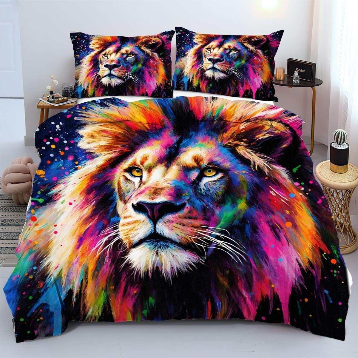 Housse de couette 90x190 lion textile lit enfant doux lavable infroissable