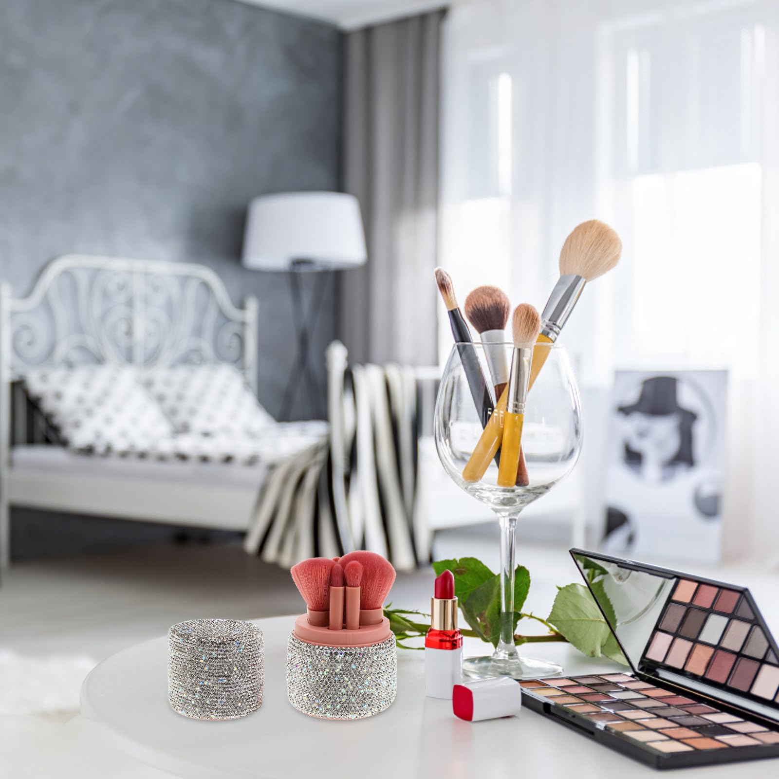 Alipis Set de Brochas de Maquillaje Portátil con Contenedor de Plástico, Brochas para Polvos y Labios, Diseño Duradero y Lujoso Adecuado para Viajes y Fiestas