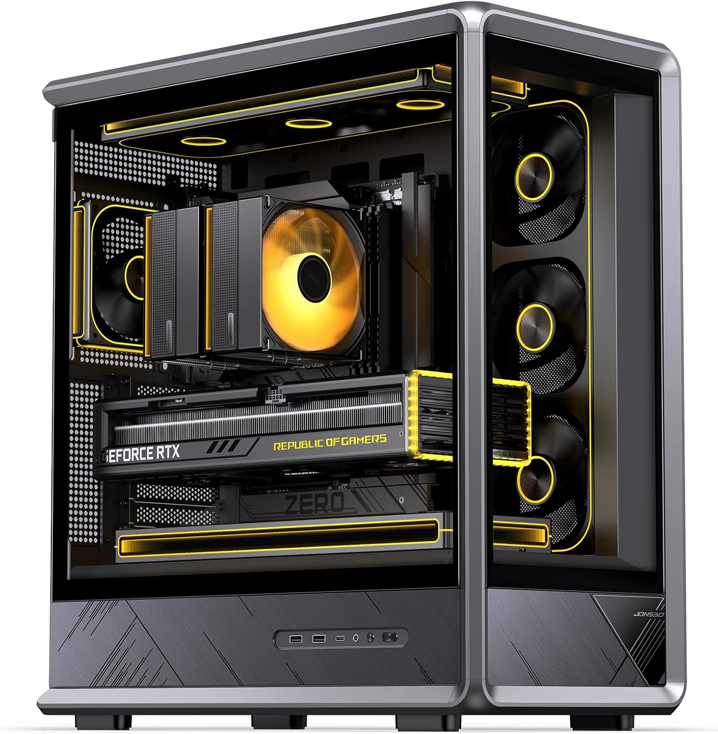 JONSBO D401 ATX Mid Tower PC Case, Frame Structure, Back-Connect MB,High Comp Gaming Dual Chamber Computer Case,GPU 439mm/PSU 200mm/AIO360x2, Desktop Display,Black