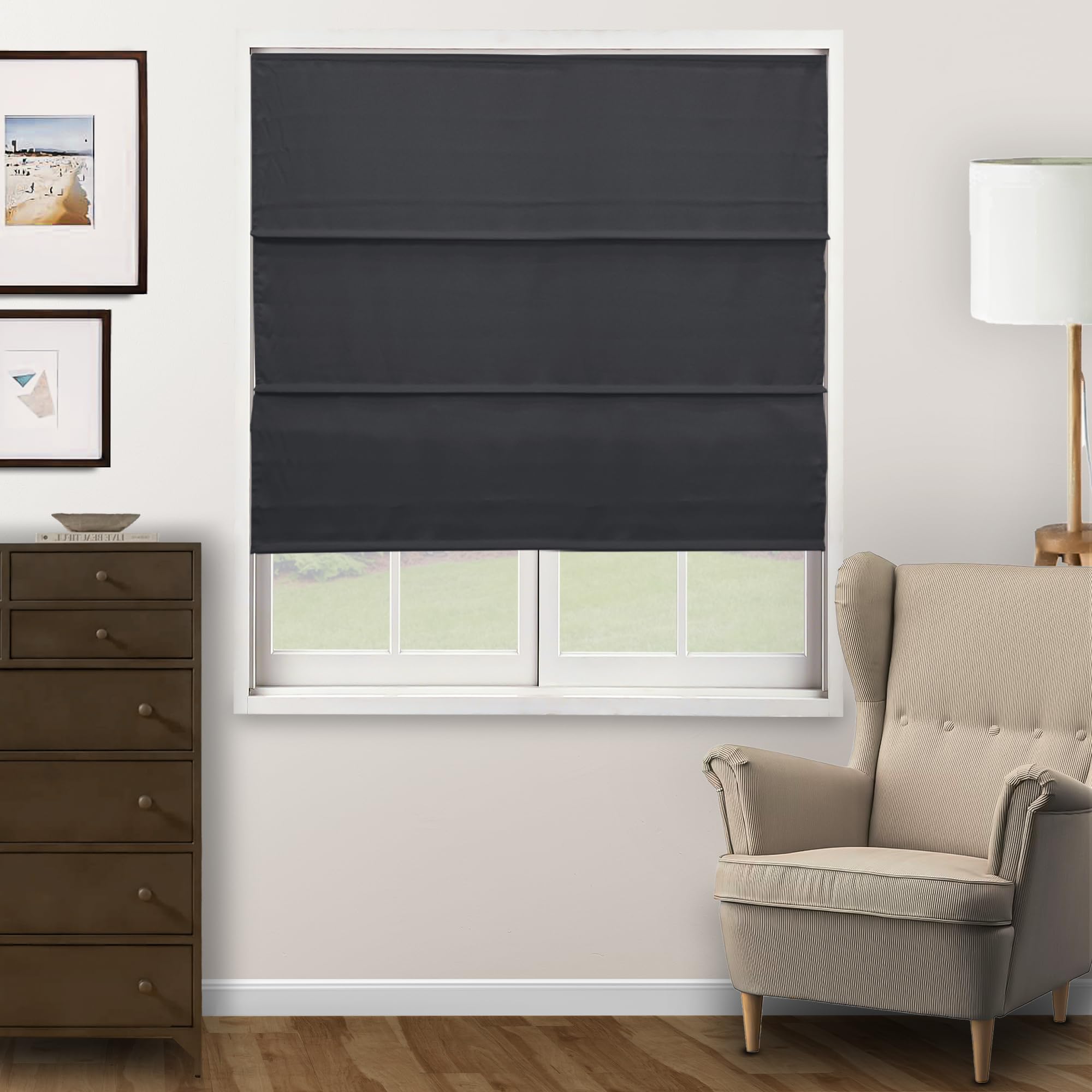 CHICOLOGY Roman Shades for Windows, Window Treatments for Home, Polyester, Ridgewood Grey (Privacy & Light Filtering), 33" W X 72" H