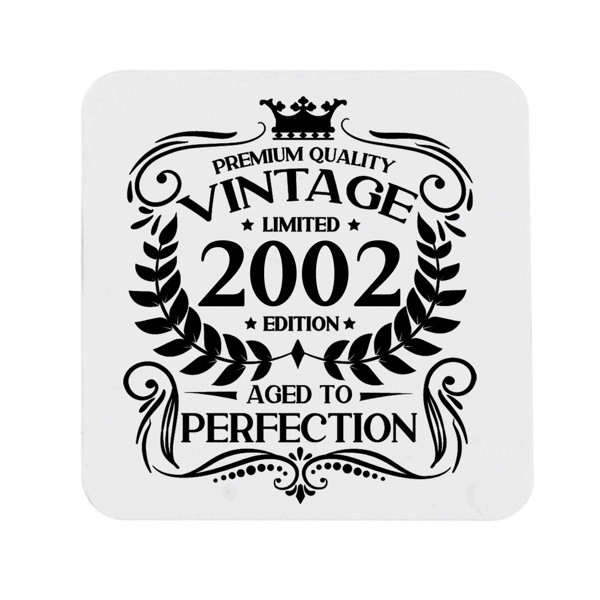 24th Birthday Gift for Men Vintage 2002 Aged to Perfection Printed Coaster Present for 24 Year Old Etched Printed Placemat (Printed Coaster)
