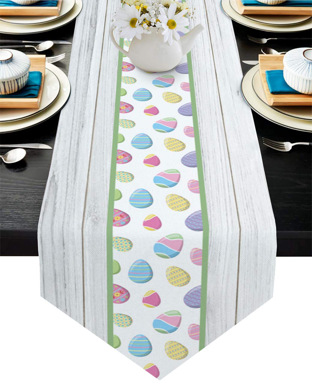 Szczęśliwy Wielkanocny Drewno Zbożowe Biegacze, Domowe dekoracje Easter Nowoczesne obrusy Party Decor Stół Biegacz Wystrój stołu(46x183cm)