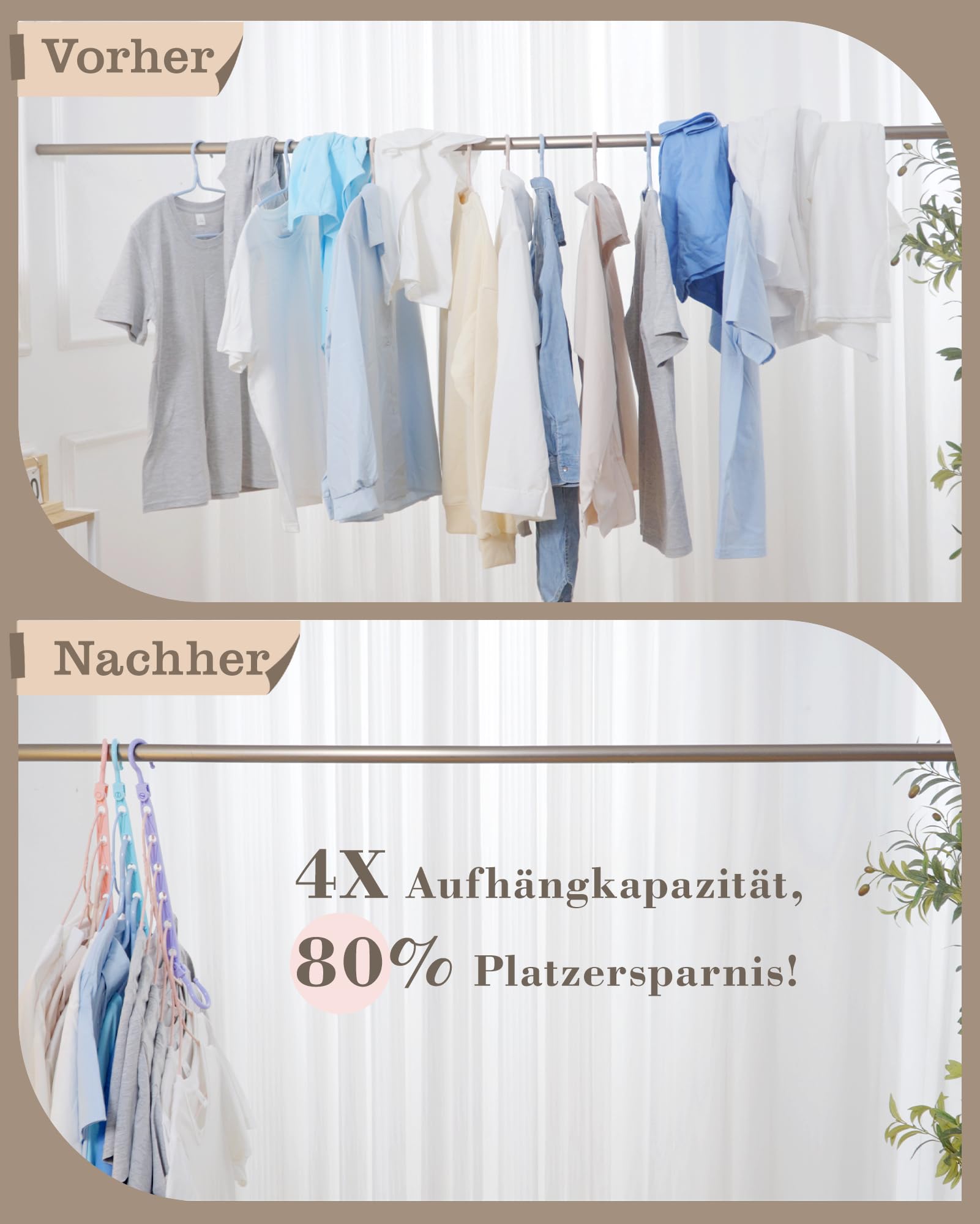 Latoxcaa Ruimtebesparende kleerhangers, 8 stuks, magische hangers met 6 gaten en 360° draaihaken, stabiele haken voor zware kleding, kastorganizer, ideaal voor studenten, meisjeskamer, zwart