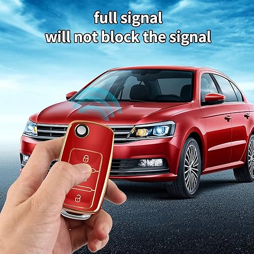 Miniatura 5 de Funda para llavero de coche VW con llavero, carcasa de TPU suave para llave de coche para Volkswagen Beetle Gti Jetta Passat Tiguan (rojo)