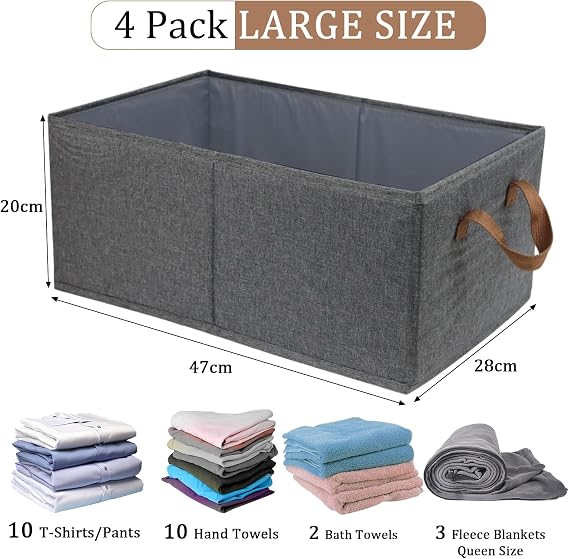 Storage Baskets, 4pcs Fabric Storage Box, 47*28*20cm
