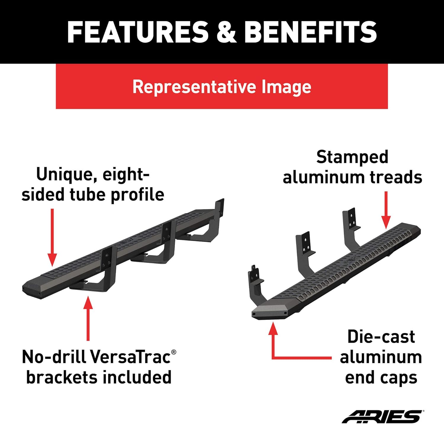 ARIES 2556006 AdvantEDGE Black Aluminum 85-Inch Truck Running Boards, Select Dodge, Ram 1500, 2500, 3500, 4500, 5500