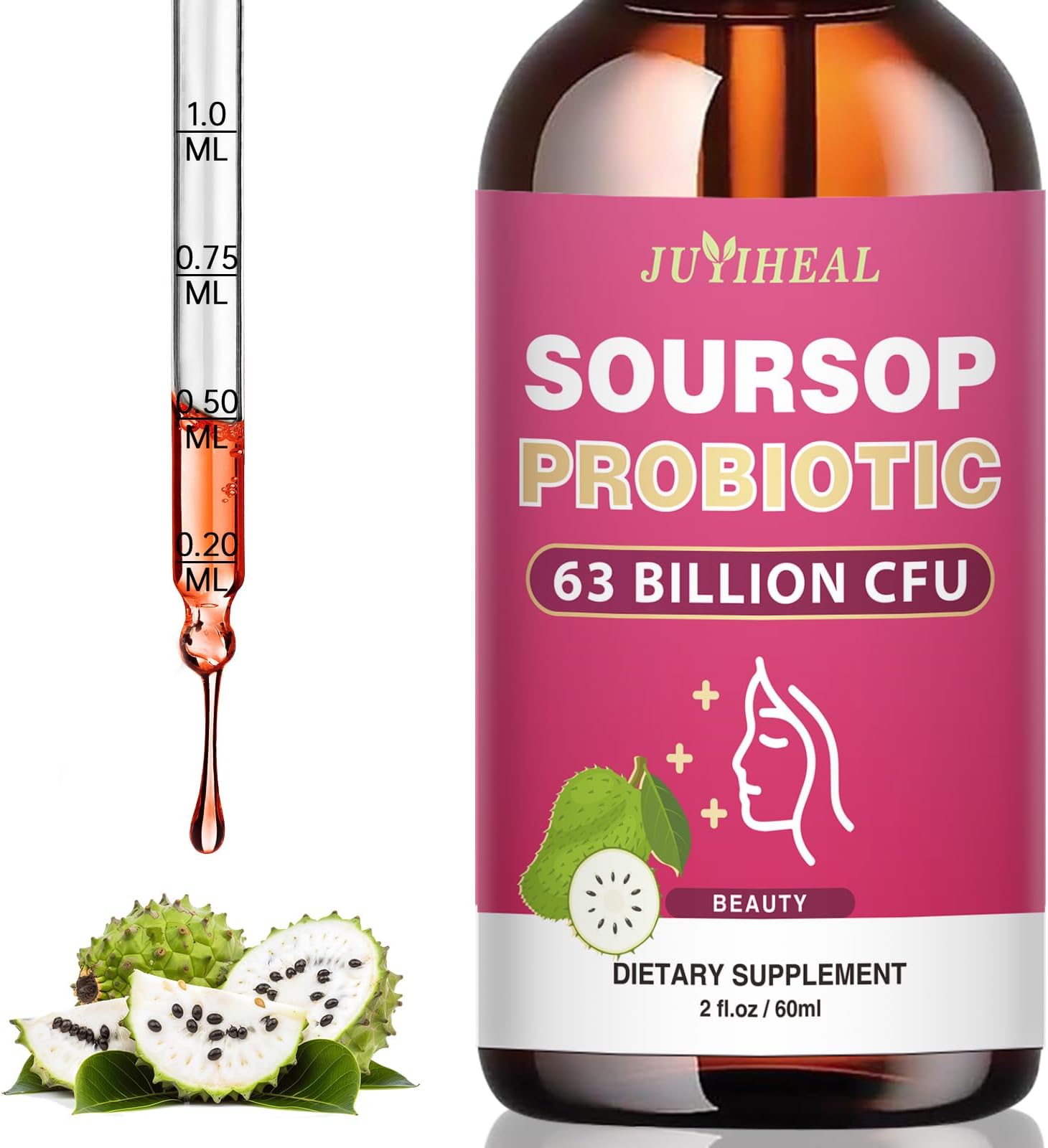 Soursop Probiotic Liquid Drops, Soursop Bitters Liquid with Probiotic Beauty Collagen Boost for Hair, Skin, and Nails, Immune Boost