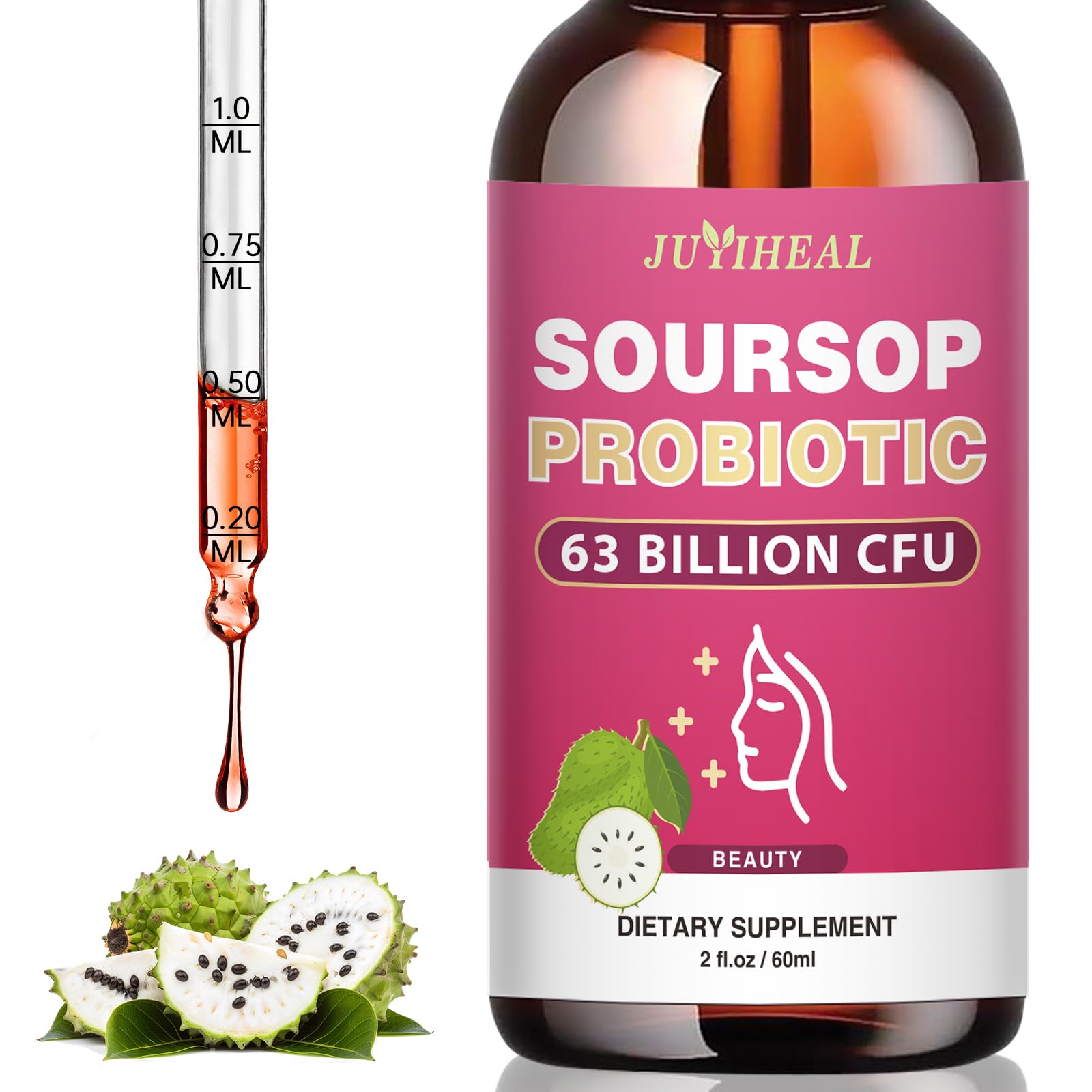 Soursop Probiotic Liquid Drops, Soursop Bitters Liquid with Probiotic Beauty Collagen Boost for Hair, Skin, and Nails, Immune Boost