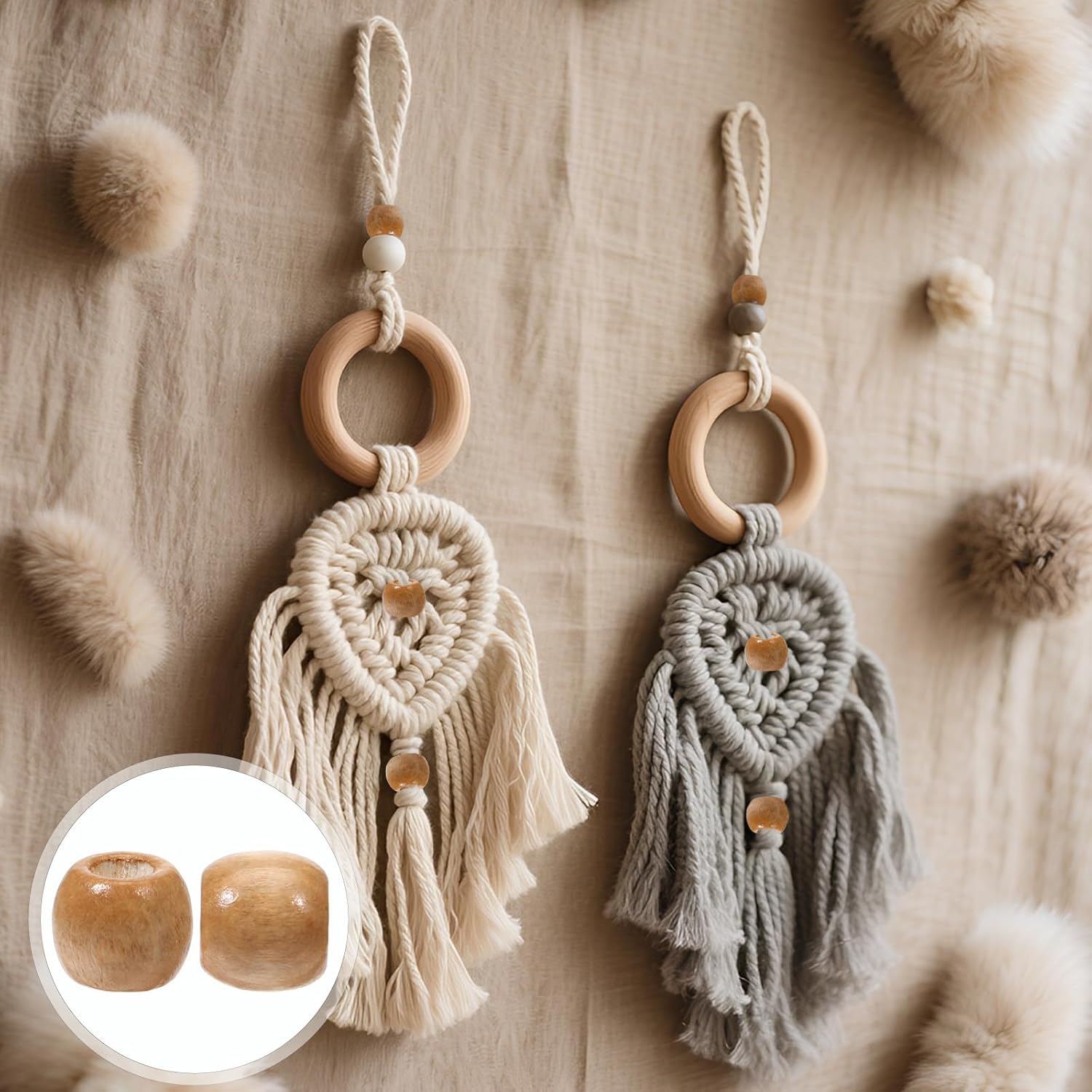 200 Pcs Wooden Bracelet Bead Wooden Beads for Hair Large Hole 10mm Round Vintage Spacer Loose Beads for DIY Caft Bracelet Necklace (Light-Coffee Color, 0.39 Inch Hole) - Image 5