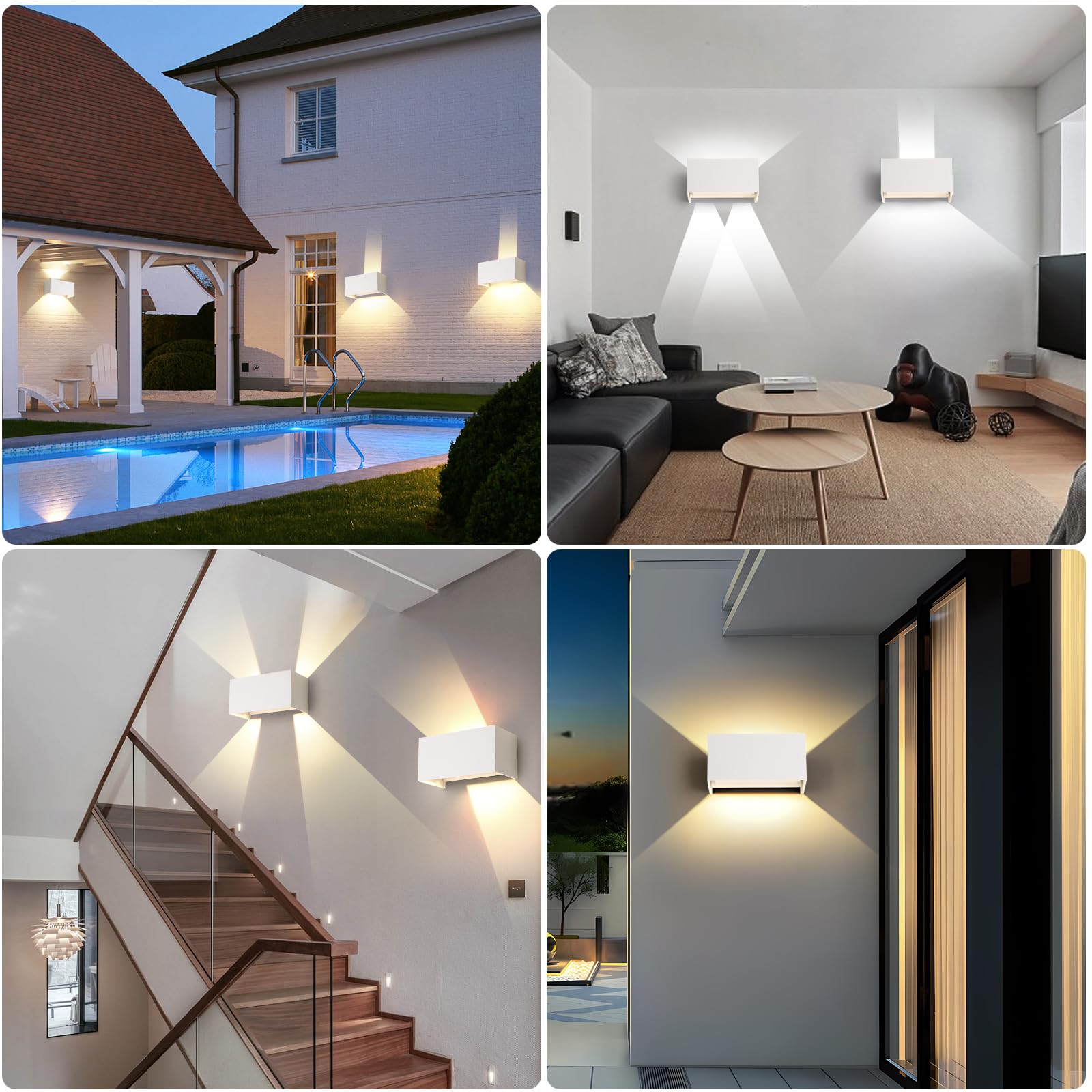 FUPE Applique da Parete Esterno/Interno 25W Angolo del Fascio Regolabile Moderno Lampade 4000K Luce Naturale IP65 Impermeabile Bianco
