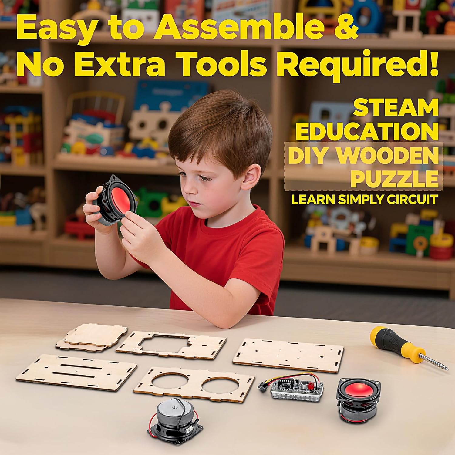 Build Your Own Bluetooth Speaker Kit - DIY STEM Gift for Teens 12-16, Wooden Speaker with LED Lights, Educational Electronics Kit for Boys Girls Age 8+ - Image 3