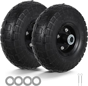 2 Pack Wheelbarrow Wheel Tyres 10 Inch Puncture Proof Solid Tyres with Accessories 4.10/3.50-4 Heavy Duty Tire Wheelbarrow Wheel Replacement Tire for Garden Trolley Truck Trailer, Black
