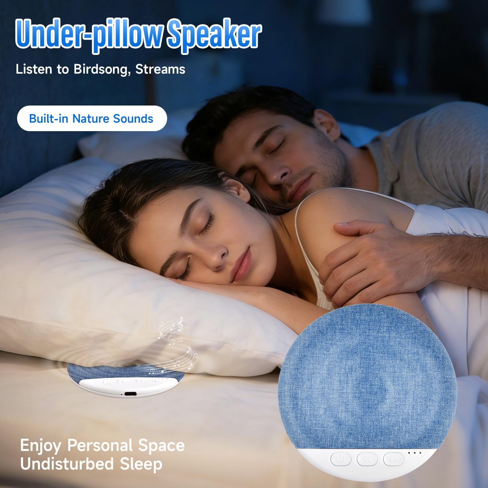Pipihome Altavoz de Almohada, Mini Altavoz Bluetooth Portatil con Ruido Blanco & Minutero, Conducción ósea Debajo de Altavoces Bluetooth para Dormir, Pillow Speaker para Quienes Duermen de Lado (B) — view 7