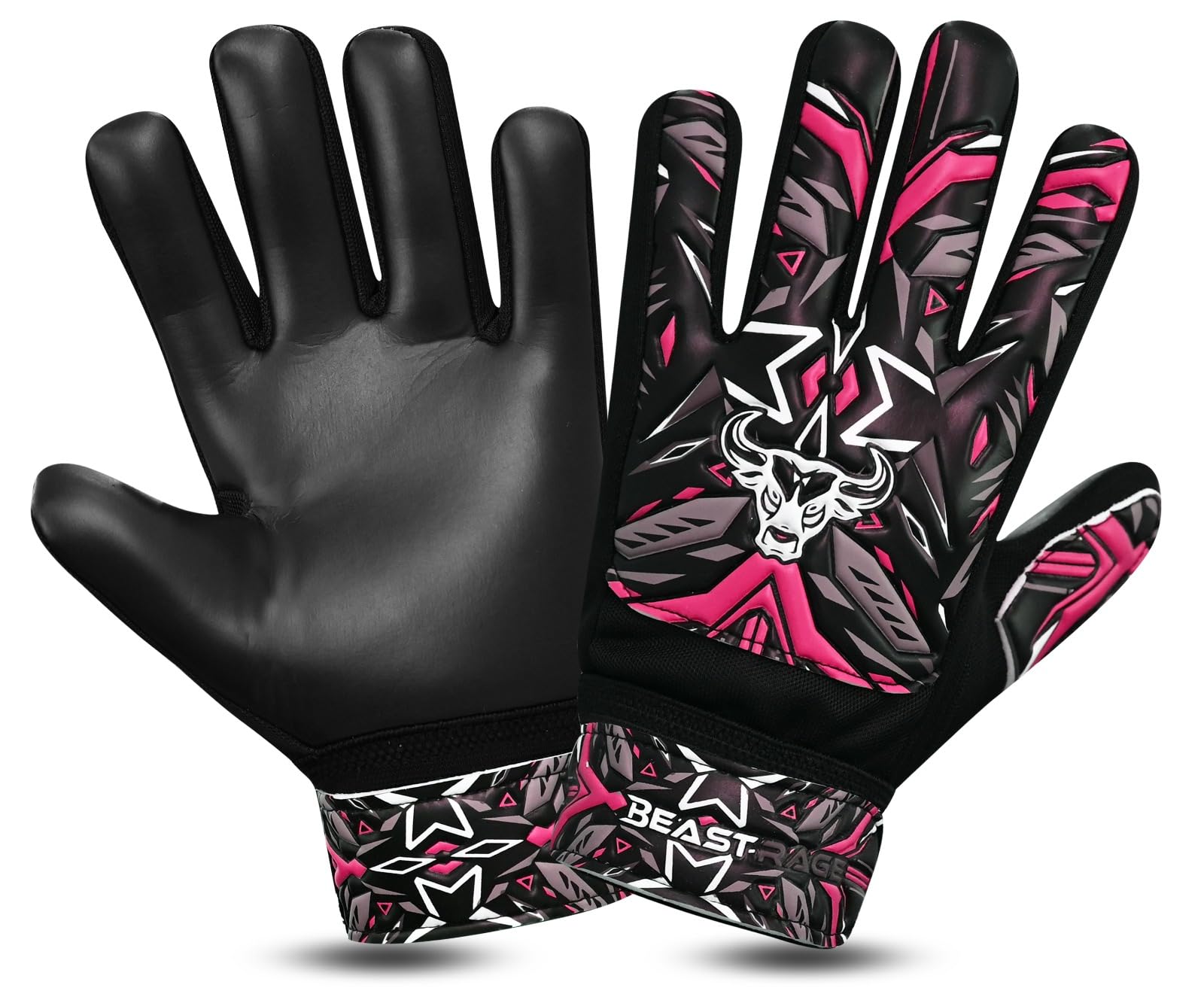 BEAST RAGE Football Goalkeeper Gloves for Boys Kids Youth,Soccer Goalie Gloves with Strong Grip for The Toughest Saves,Wrist Support 4MM Latex Palm (Pink, Size 6 suitable for 12 to 15 Years old)