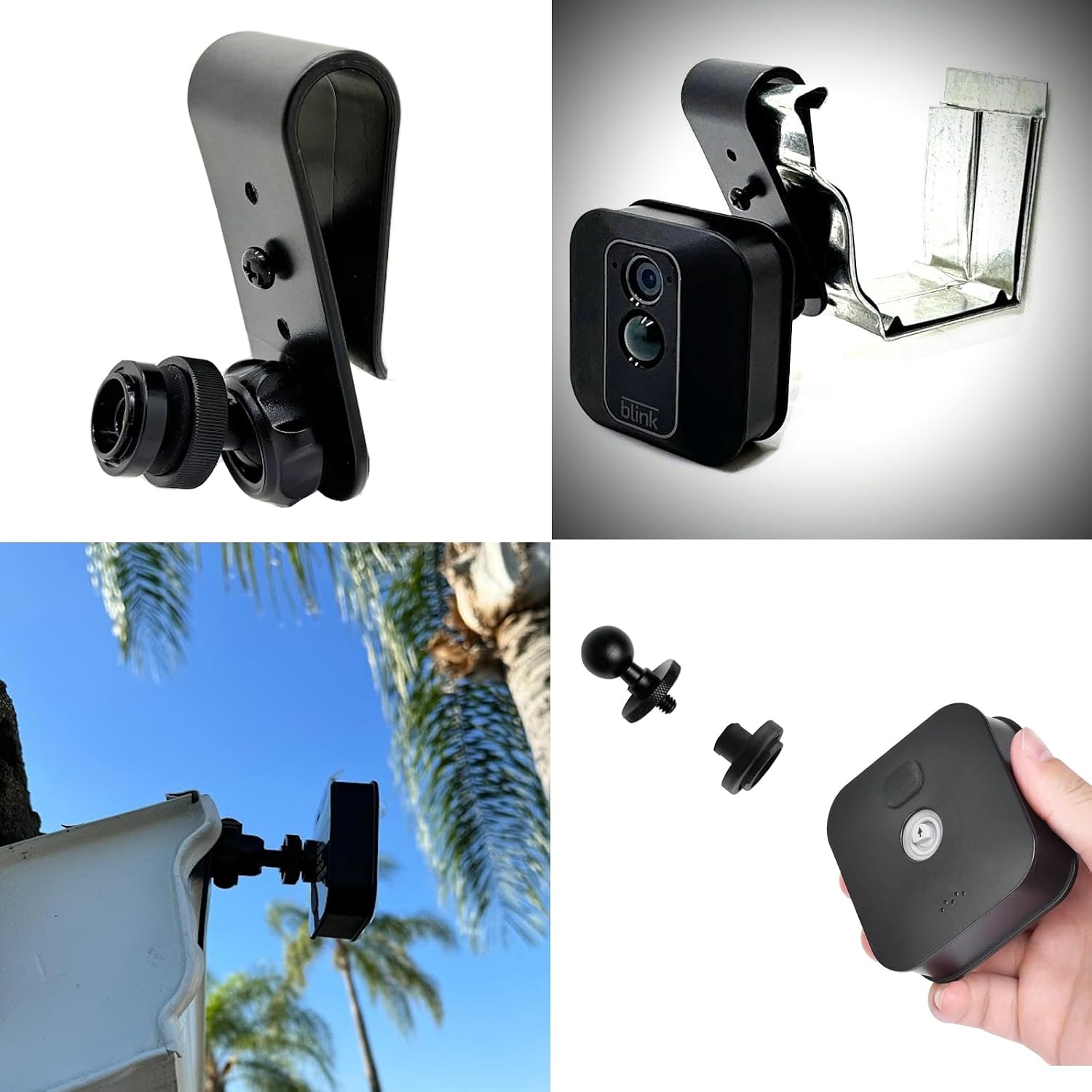 Rigid Rain Gutter Mount for Security Camera - Easy Install No Drill No Rust Design, 1/4-20" Thread Joint Holder (1 Pack,Black)-Compatible with Ring Stick Up Blink Outdoor Indoor 4th XT3 XT2 Camera
