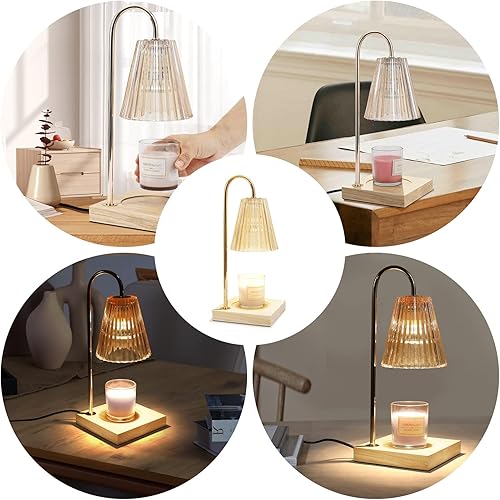 Miniatura 7 de LOTKEY Lámpara calentadora de velas, calentador de velas regulable con temporizador, 2 bombillas, base de madera, lámpara eléctrica de vela