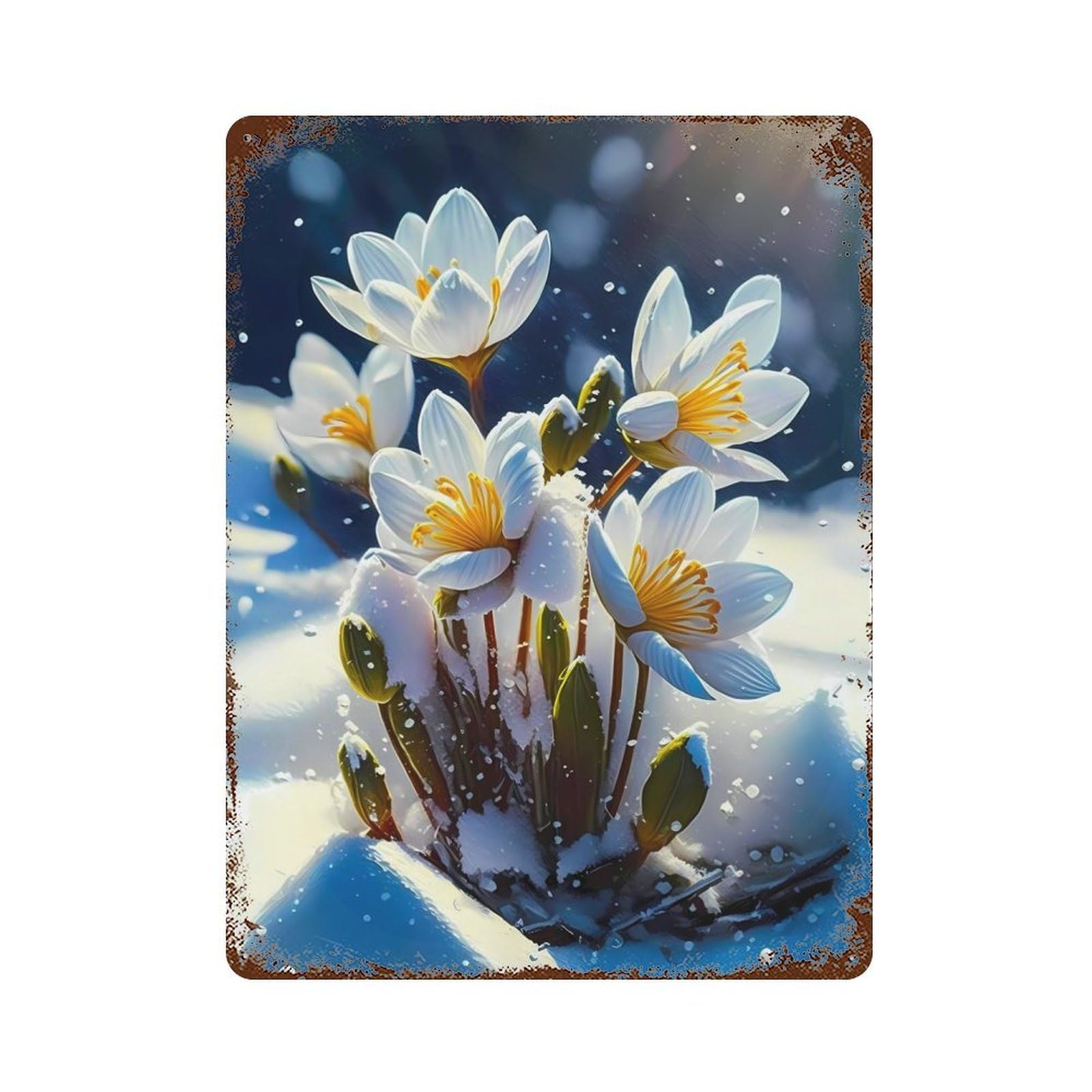Crocuses Rust Effect Tin Sign 15.7"x11.8", Ideal for Cafe, Home Bar And Lounge Decor