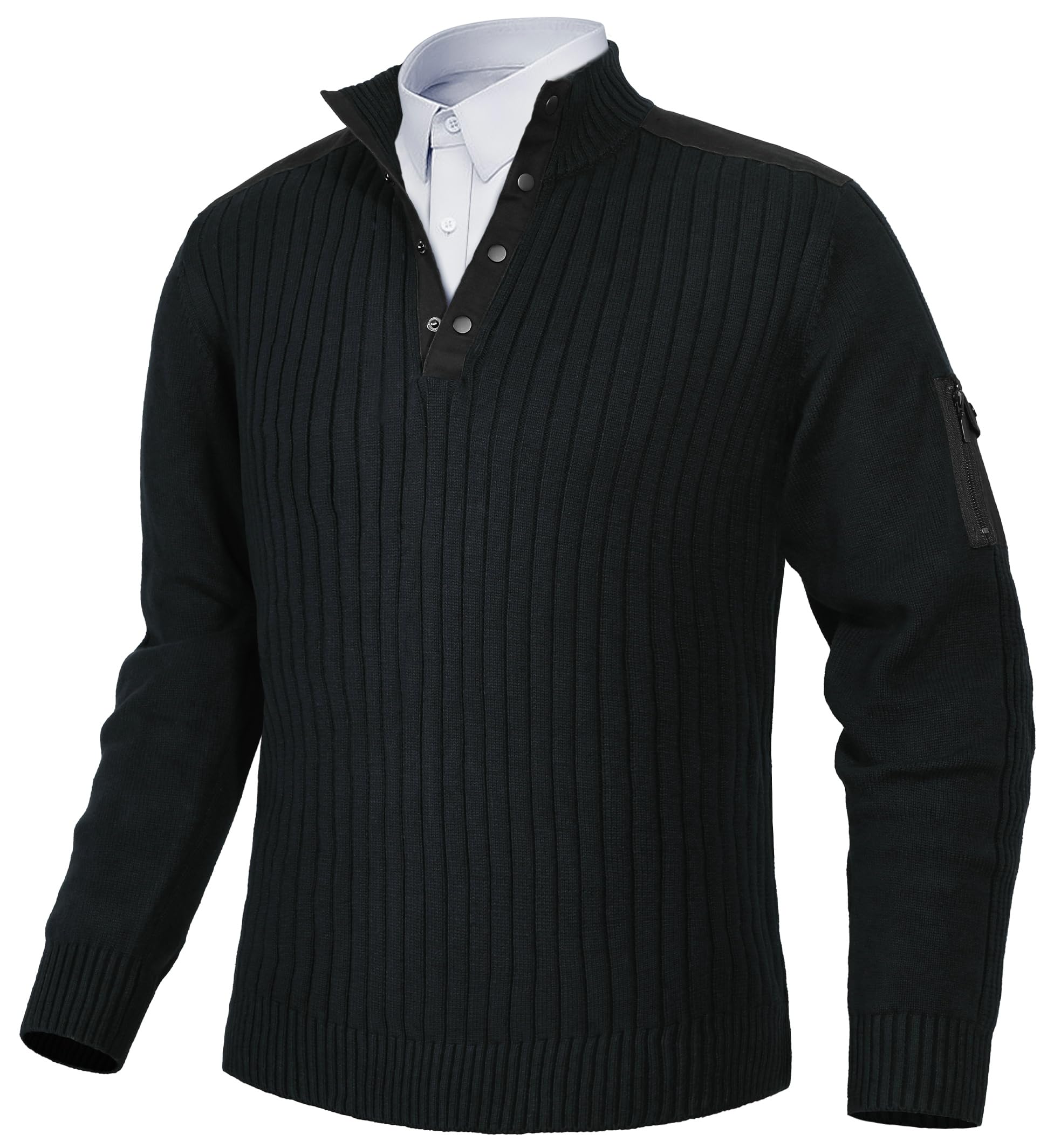 pioneer camp Men's Cable Knit Pullover Sweater Casual Long Sleeve Stand Collar Snap Button Knitted Sweaters Fall Winter-picture-20