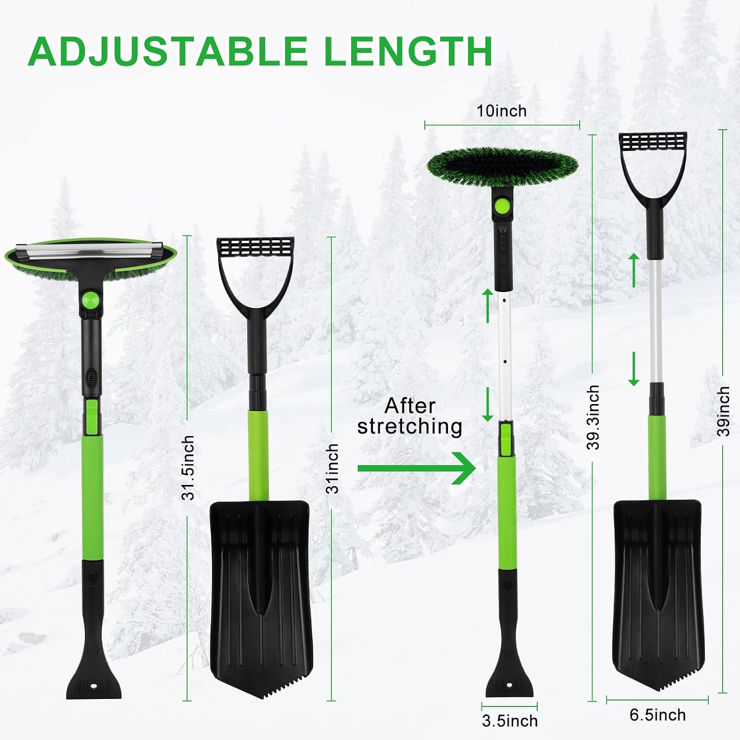 Hasfu Ice Scraper and Snow Brush for Car Windshield, Snow Shovel with Ergonomic Foam Grip Ergonomic, 5 in1 Windows Scraper for Cars, Trucks, SUVs (31.5" to 39.3")