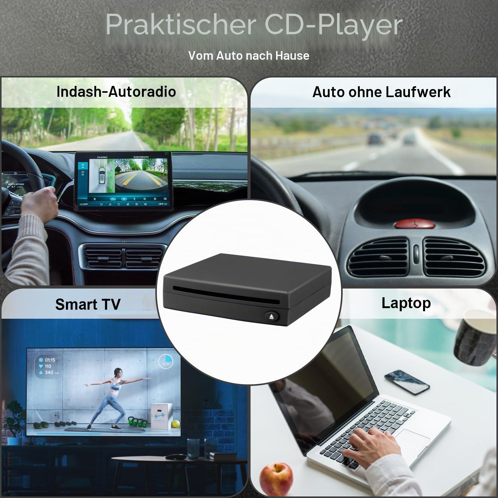 USB 2.0-Schnittstelle Autoradio CD/DVD Dish Box Player Externe Stereoanlage, Auto Radio CD/DVD Player Extern für Android Stereo Schnittstelle USB Anschluss für Auto Hause (Alte Version)