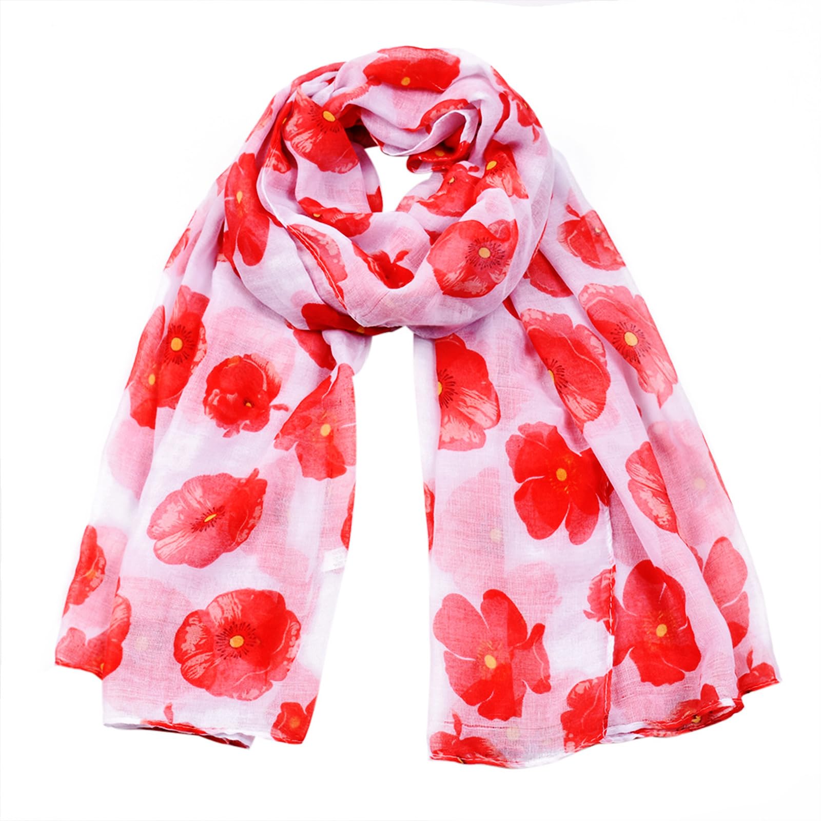 CYian Poppy Flower Scarf Lightweight Florals Scarf Shawls Wrap Fall Winter Headscarf for Women,WhitePoppy