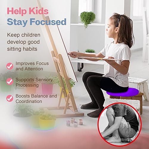Vista 26 de Cojín tambaleante, asiento extra grueso para niños sensoriales, disco de equilibrio antideslizante con bomba de inflado para adultos, fuerza