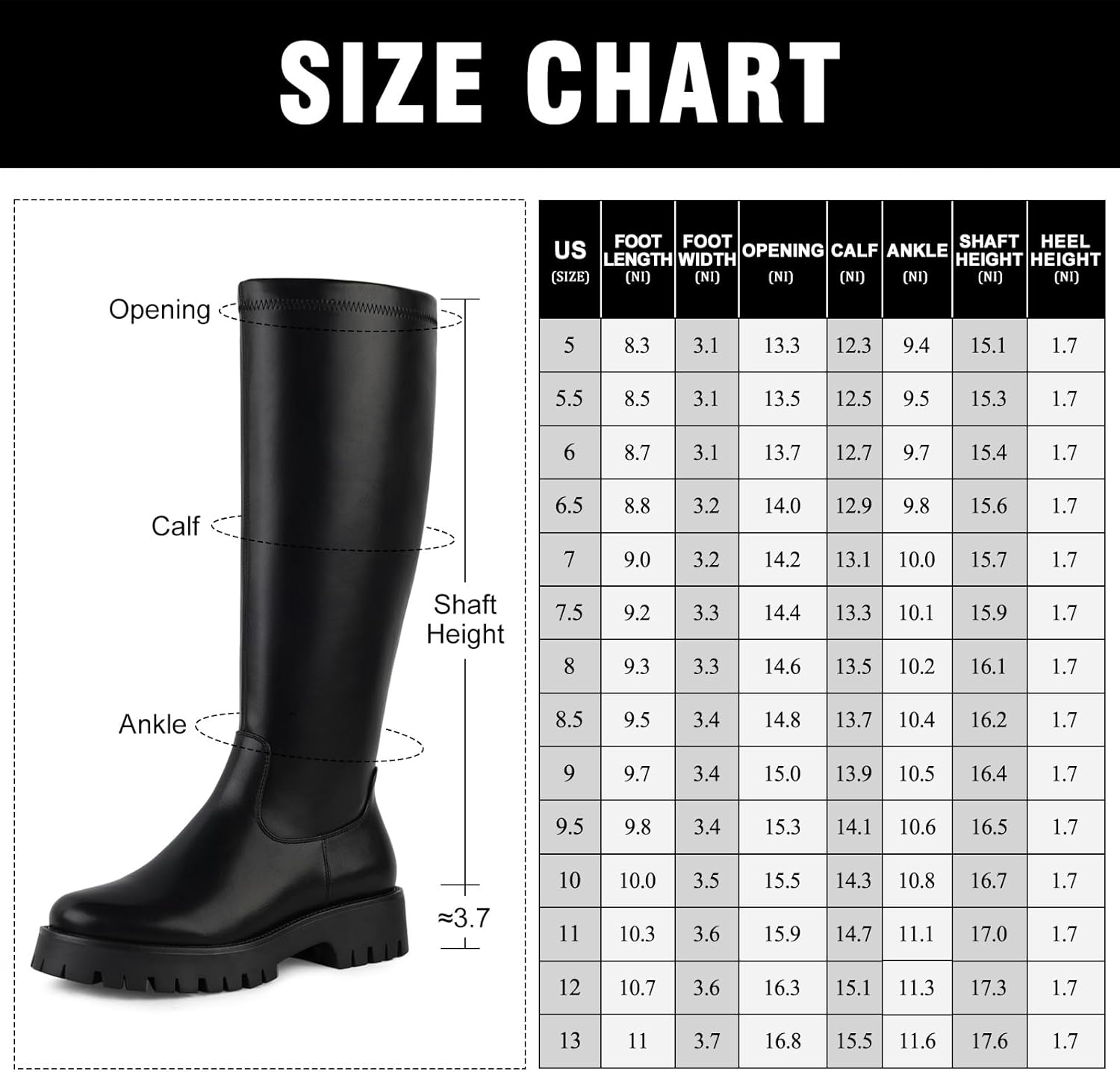 FancyQueen Knee High Boots for Women - Chunky Platform Round Toe Tall Boots with Side Zipper - Image 4