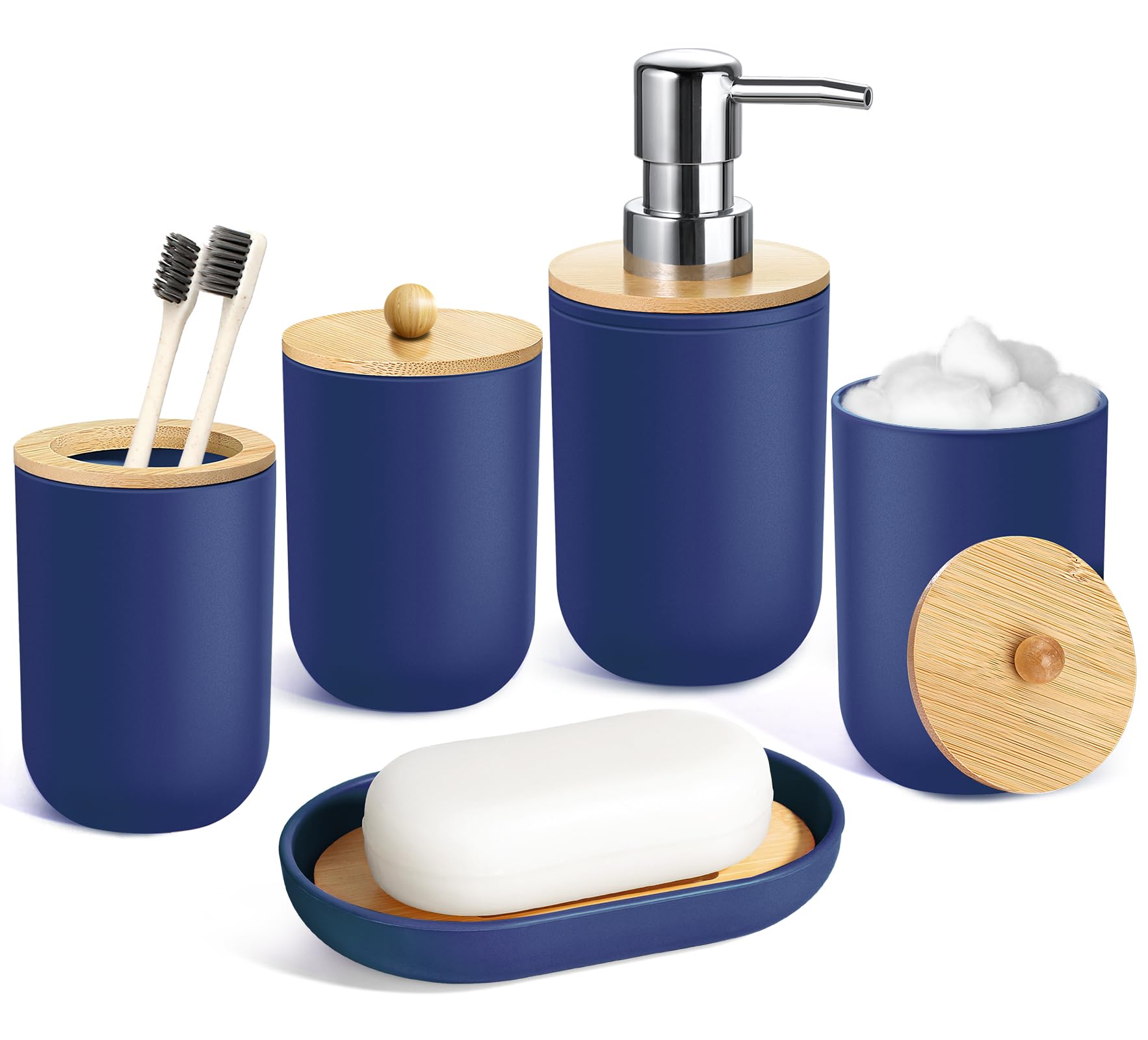 Pastel Blue 6-Piece Soft Blue Bathroom Set - Trash Can, Toilet Brush ...