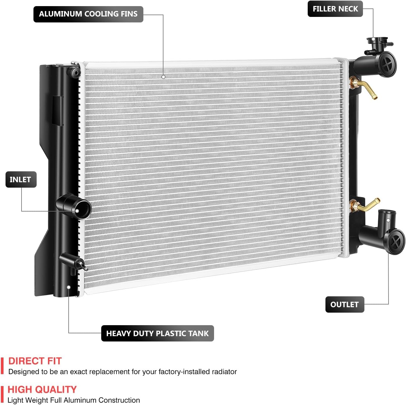 DNA Motoring CU13106 1-Row Aluminum Core Radiator Engine Cooling Compatible with 09-10 Pontiac Vibe; 09-17 Toyota Matrix/Corolla, 164100T030 13049 3445, OEM-RA-13106
