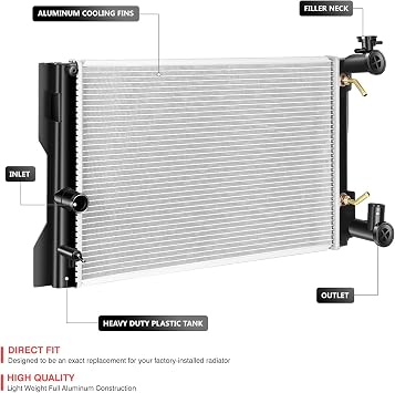 DNA Motoring CU13106 1-Row Aluminum Core Radiator Engine Cooling Compatible with 09-10 Pontiac Vibe; 09-17 Toyota Matrix/Corolla, 164100T030 13049 3445, OEM-RA-13106