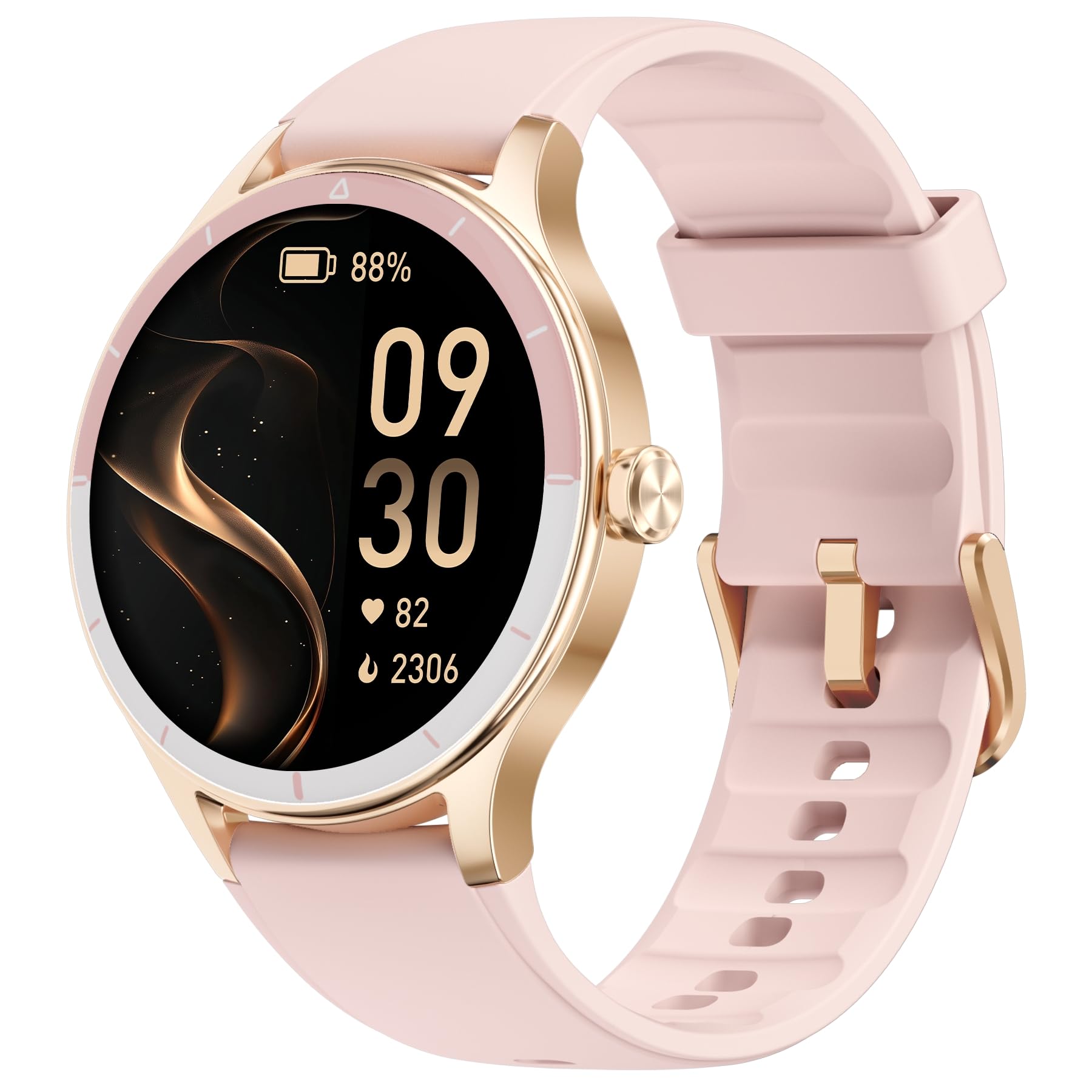 TOOBUR Reloj Inteligente Mujer Redondo, Smartwatch Deportivo, Reloj Contador de Pasos Calorias, Smart Watch Compatible Android&iOS, Responder/Hacer Llamadas, Reloj Mujer Salud, IP68 Waterproof, Rosa Certificado ClimatePartner