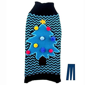 Mikayoo Dog Christmas Sweater, Pet Xmas Sweater, Cat Holiday Sweater, Christmas Tree and Blue Wave Design Cold Weather Coat, Holiday Festive Sweater for Dogs or Cats(M)