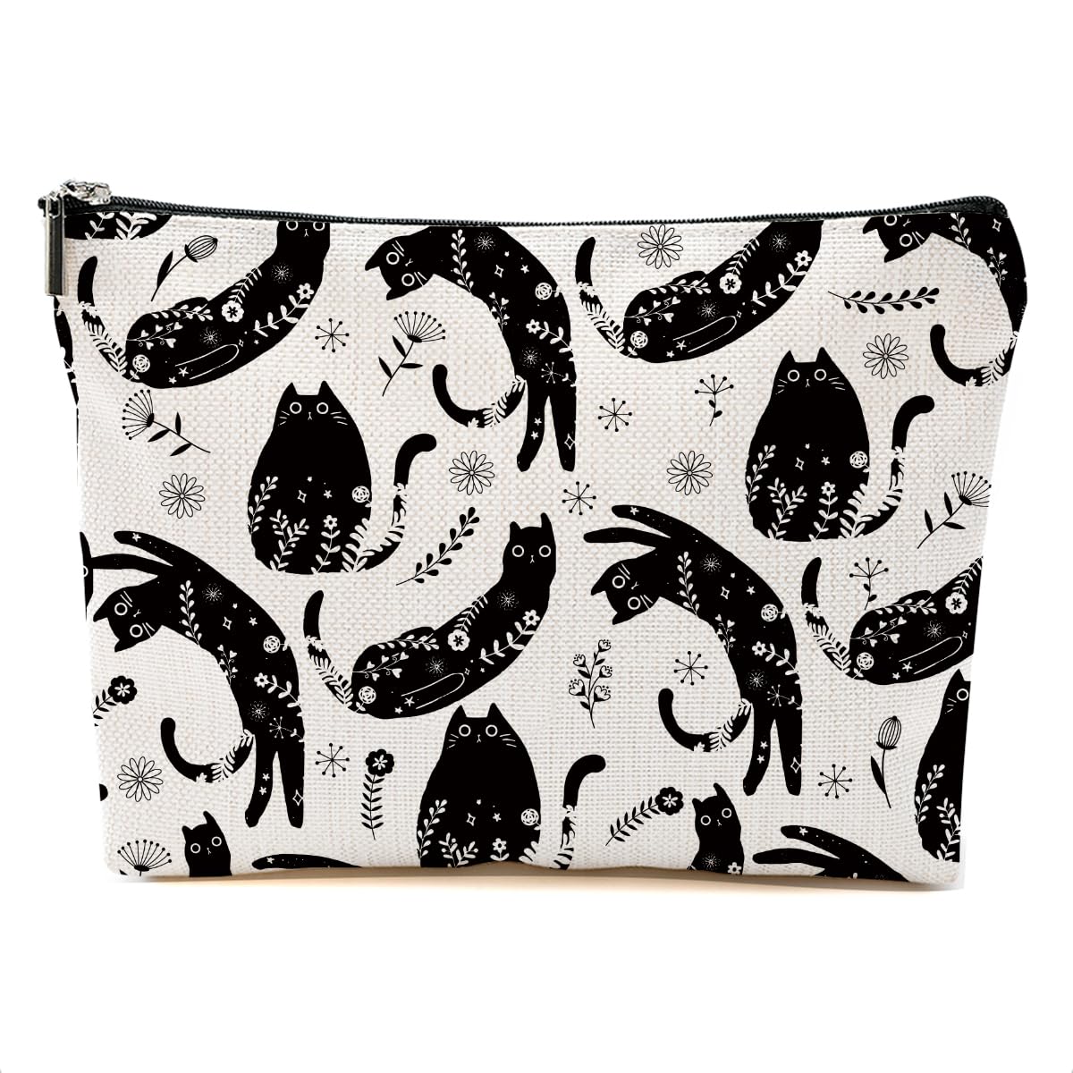DHKG Botanical Cat Makeup Bag Cat Gifts Cosmetic Bag Cat Lover Gifts for Women Girls Friends Wife Cat Themed Gifts Cat Stuff Travel Organizer Zipper