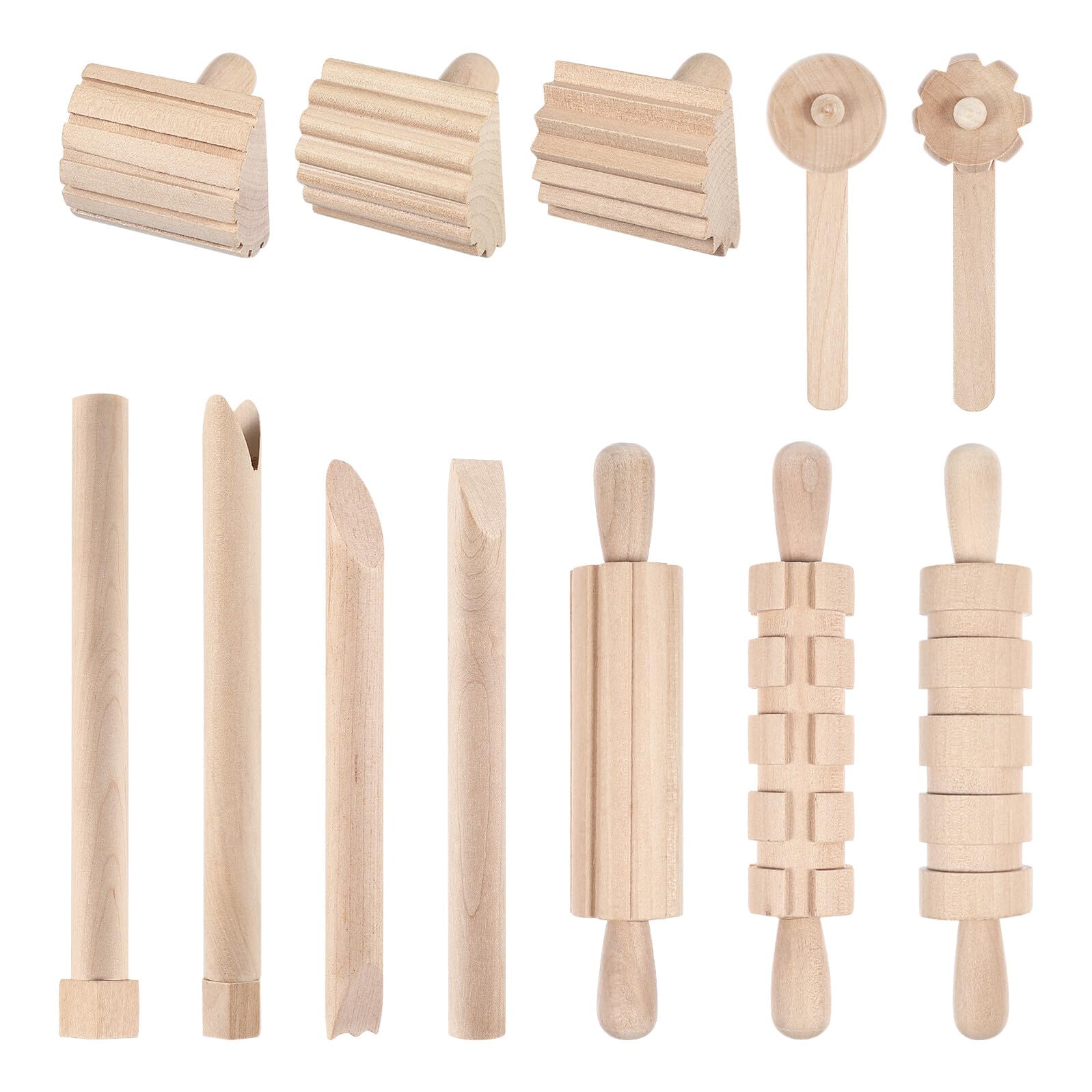 Outil en Pâte à Modeler pour Garçon et Filles, Kit 12 Pièces en Bois Beige
