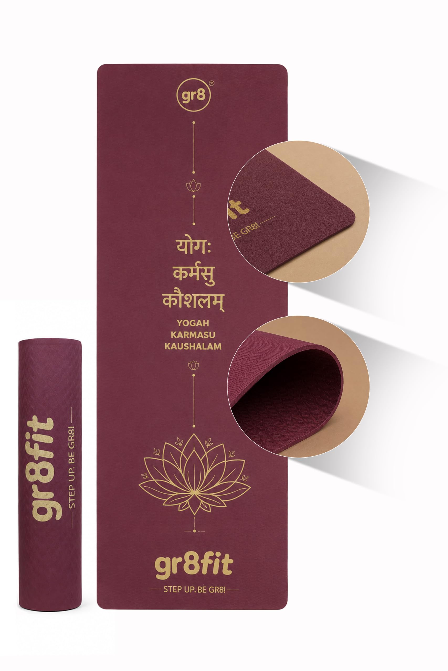 gr8 Karma Yoga Mat, Maroon, Eco TPE, 72x24 Inches, 8mm Thick Cushion, Non-Slip, for Yoga, Pilates and Floor Exercises-image-14