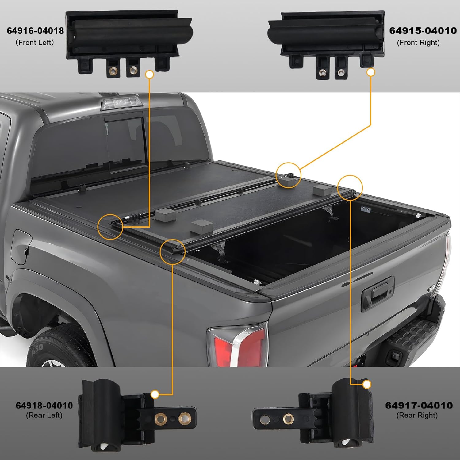 Three-Fold Truck Bed Tonneau Cover Hinge End Cap 4-Pack Compatible with 2015-2023 Toyota Tacoma Replace# 64915-04010/64916-04010/64917-04010/64918-04010