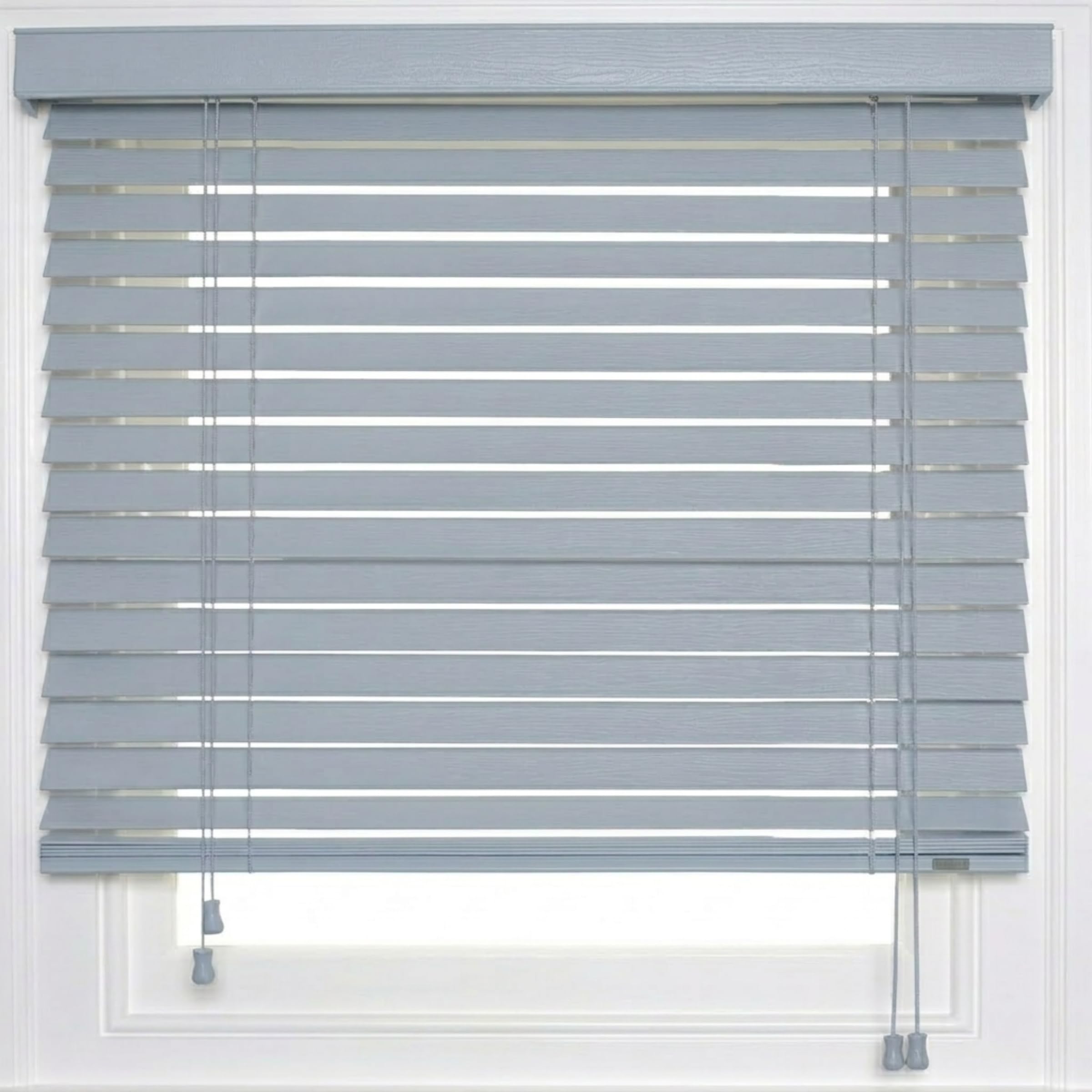 Rehan & Co Faux Wood Window Venetian Blinds Grey String Blinds Embossed 50mm Slats TRIMMABLE Easy Fit Home Office Windows Blind (120W x 213H cm)