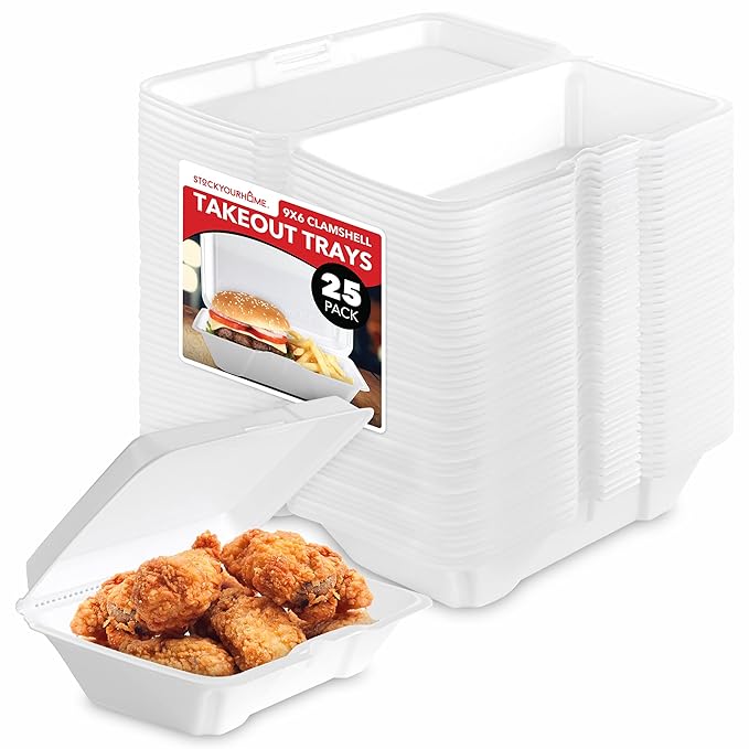 Stock Your Home Clamshell Styrofoam Containers Compartment Food Containers Large Carry Out