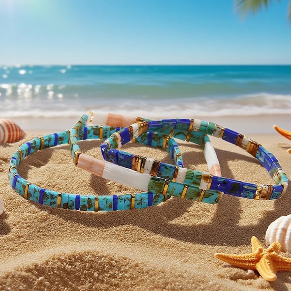 Tila Flat Seed Beaded Bracelets Stack for Women Men Boho Healing Gold Colorful Square Stretch Bracelet Set Accessories Jewelry Daily Vacation Party Holiday Friendship Gifts for Women - Image 5
