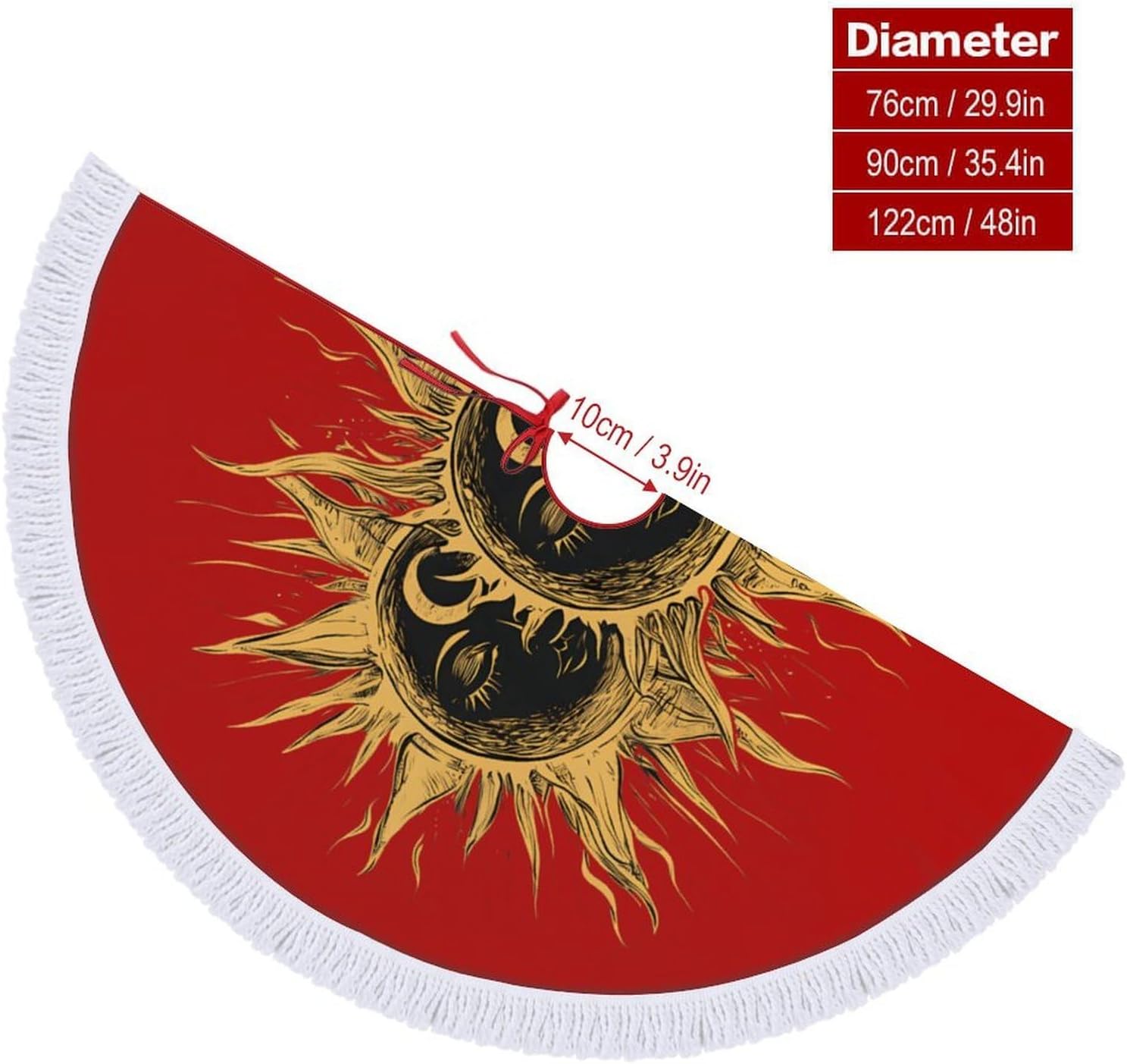 Sun and Moon Christmas Tree Skirt Round Xmas Tree Mat Ornaments Tree Skirts with Tassels for Holiday Party