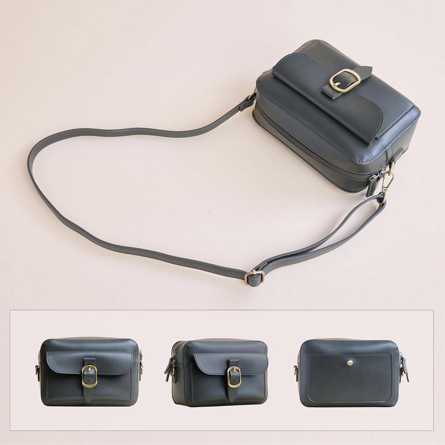 SUNLIGHT LEAVES Vegan Leather Crossbody Camera Bag For Women Vintage Square Satchel Retro Small Purse Simple Shoulder Handbag | Vegan Leather, Vintage, Square, Retro, Small, Purse