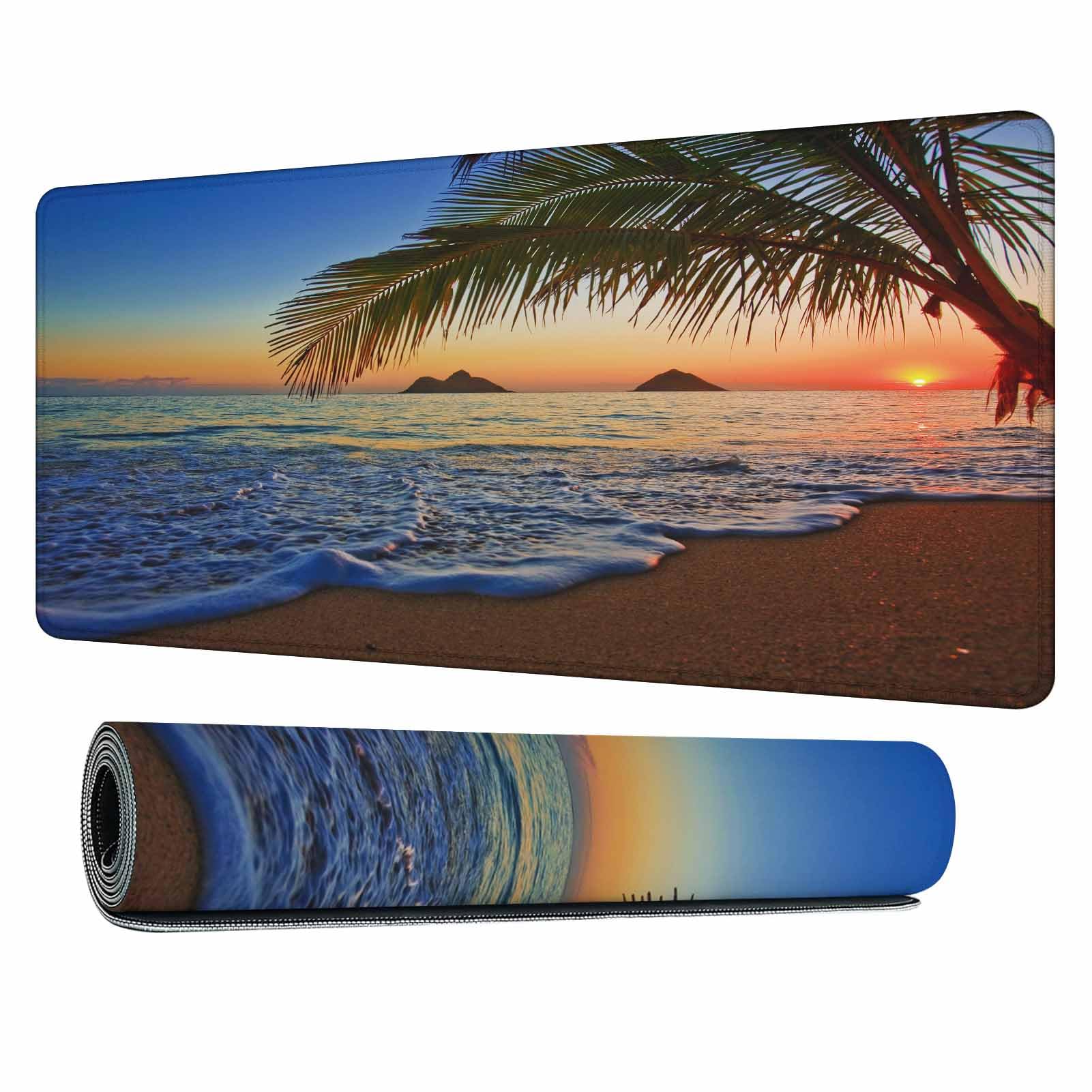 Y YIHANGBEST Tropical Palms Tree Gaming Mouse Pad Beach Hawaii Ocean Seaside on Sunset Summer Large Mousepad Desk Keyboard Mat for PC,Home,Office 35.4