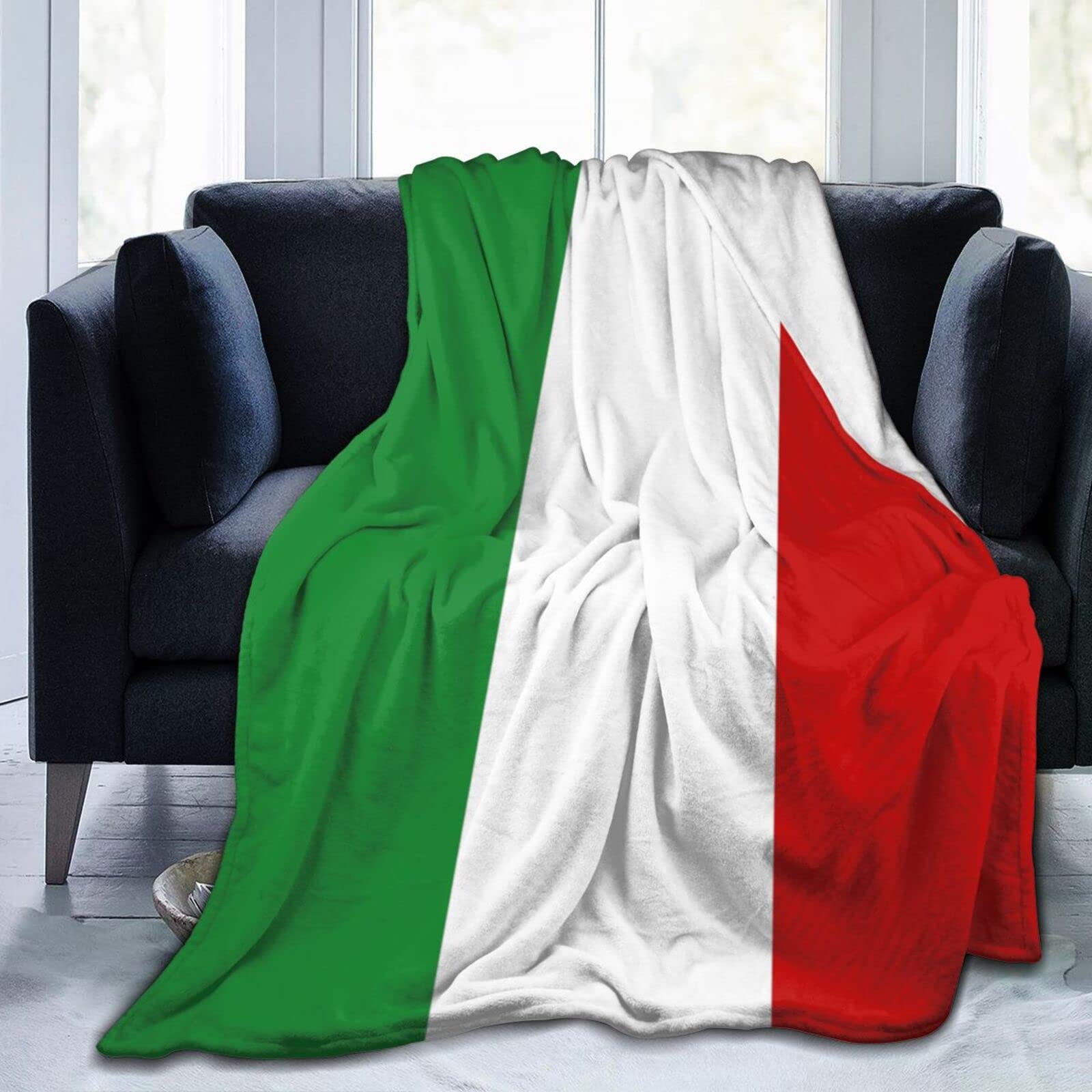 YINGD Flannel Blanket Italian Flag Blanket Soft Fluffy Throw Blanket Anti Static Washable Blanket for Bed Sofa 125x100cm