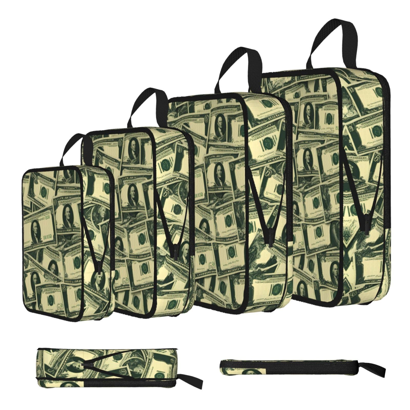 Sxzvvbn Black Many Cartoon Dollars Compression Packing Cubes 4 Piece Set