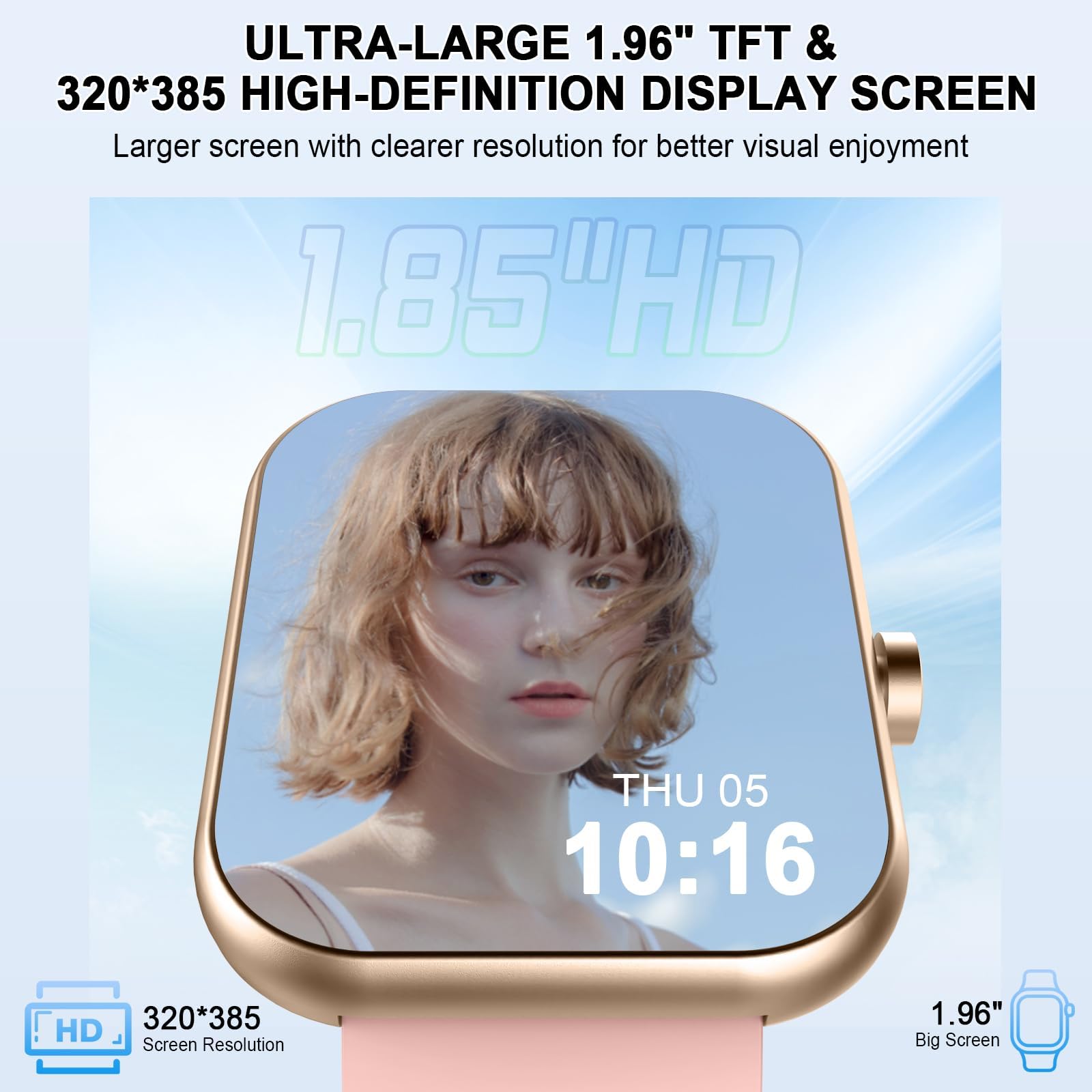 Smart Watch (Answer/Make Calls), 1.96" HD SmartWatch for Men Women 113+ Sport Modes, Fitness Activity Tracker Heart Rate/Sleep Monitor/Pedometer, IP68 Waterproof, Smart Watches for Android iOS, Gold